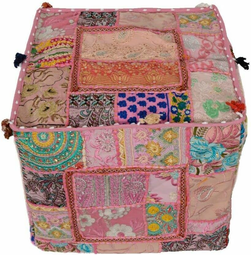 18" Indian Handmade Vintage Home Decor Desginer Kambari Square Pouf