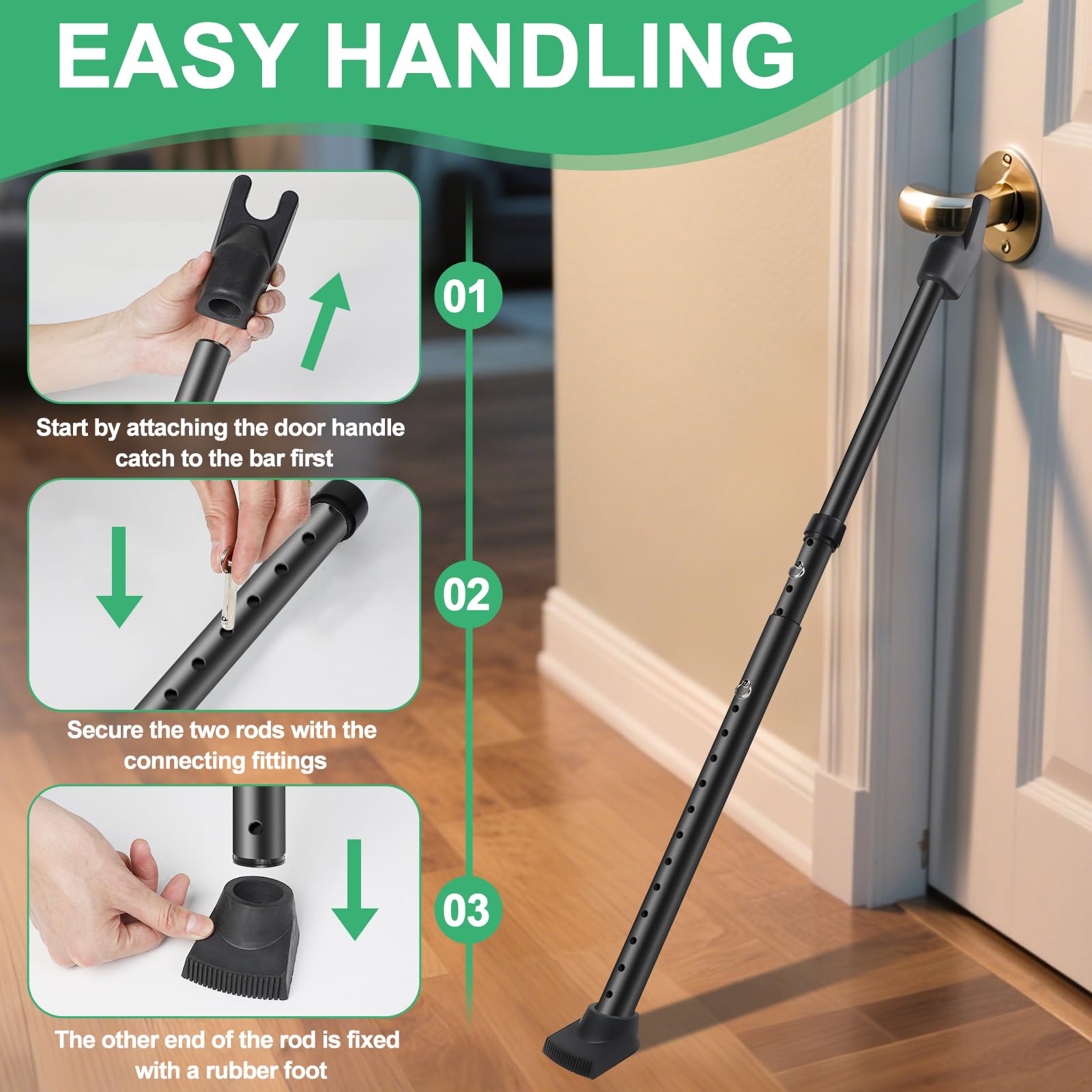 MIGUBIGU Door Safety Bar, Safety Bar for Doors Adjustable 59-123 cm, Burglary Protection Door, Door Secures, Door Handles - Image 3