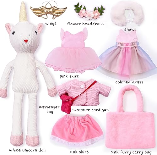 Miniatura 4 de Muñeca de unicornio de peluche para niñas, muñeca bailarina, bolsa de transporte de felpa, 3 juegos de accesorios de tela, cuidado de mascotas,