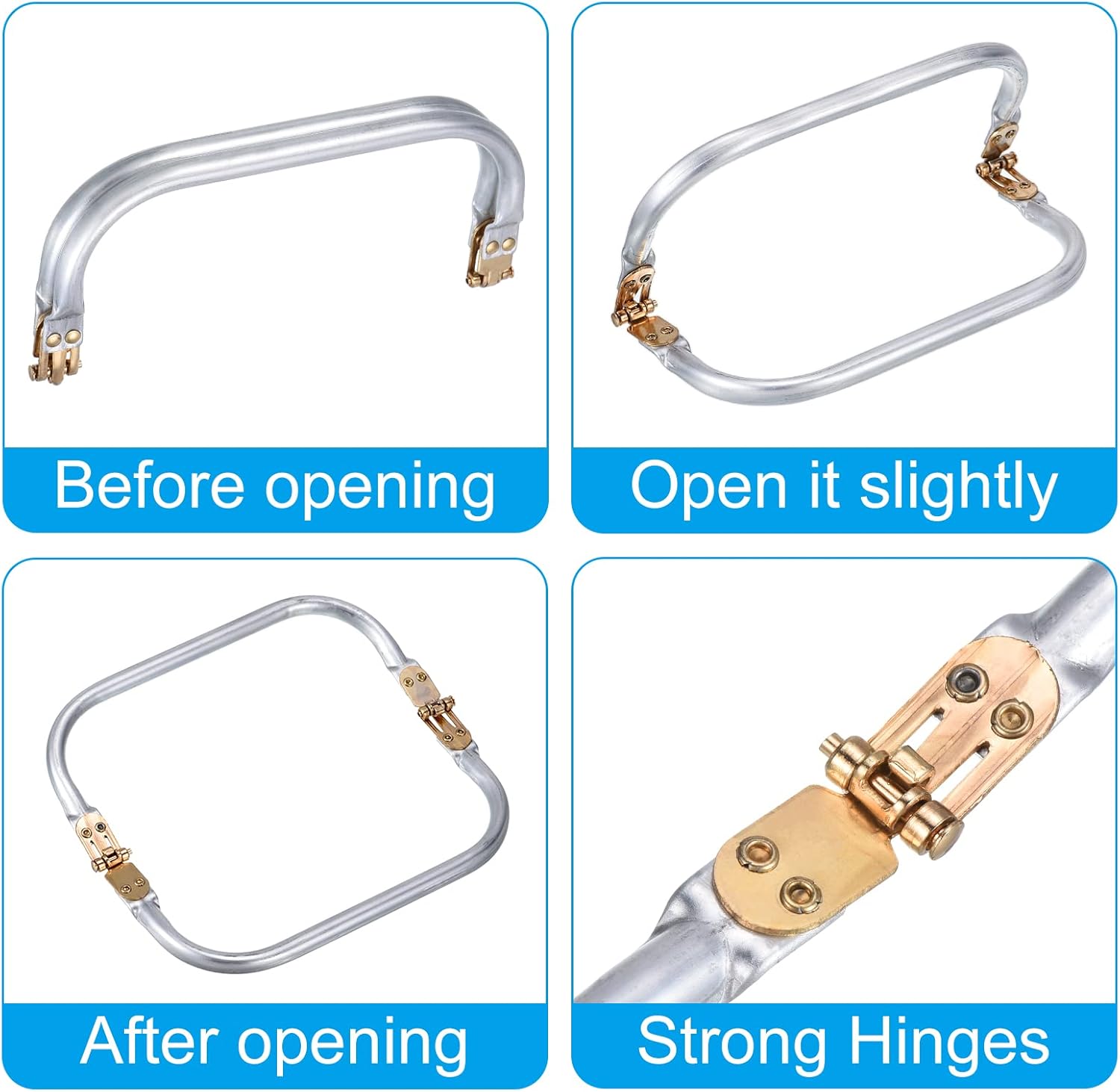 uxcell Metal Purse Frame 1Set, 7.1/7.9/10/12" Rectangle Lock Frame Kiss Lock Clasp Bag Frame Hardware Replacements for DIY Purse Handle Bag Making Sewing Craft Carpet