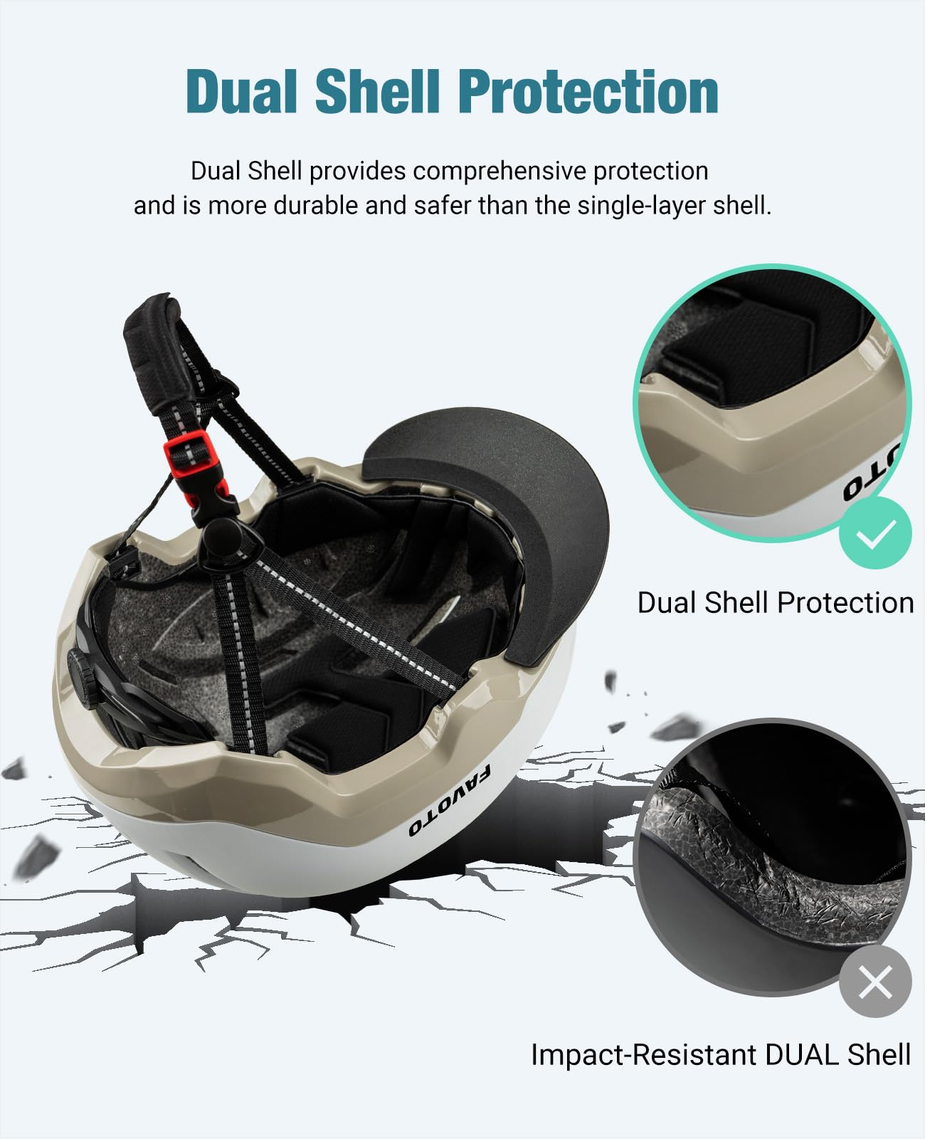 Favoto Casco da Bicicletta Urbano con Visiera - Tecnologia Double Inmould Caschi da Scooter Leggero per Adulti Certificato CE Regolabile L 57-61cm