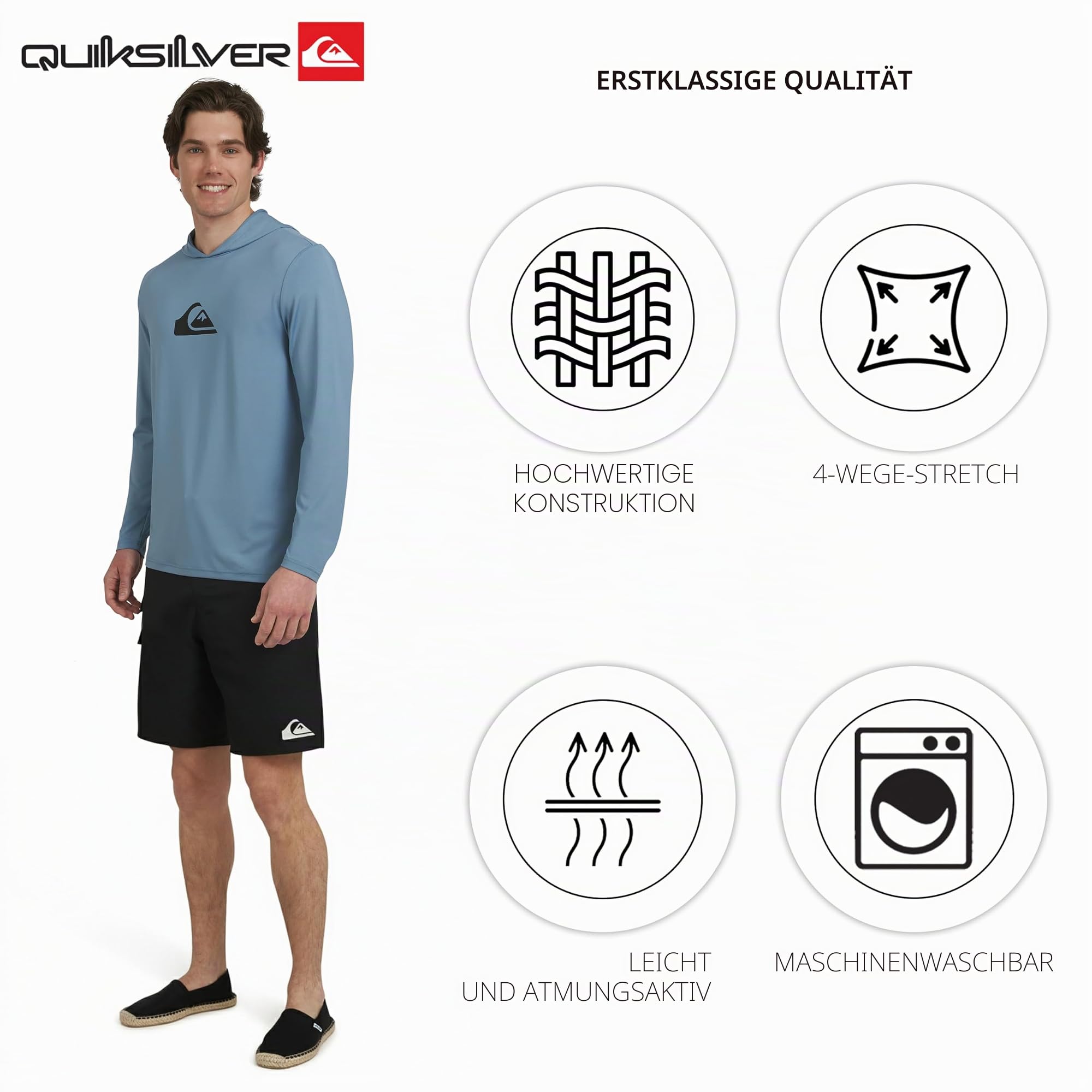 Quiksilver Herren Swimwear Regular Fit UPF 50 Sun Tee Hooded Rash-Guard-Shirt (1er Pack)