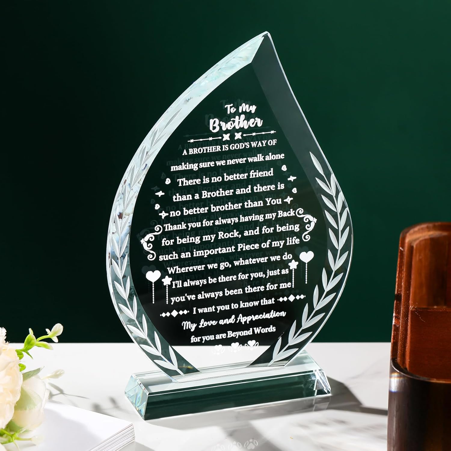 YWHL Brother Gifts from Brothers Sisters Meaningful Birthday Gifts for Brother Adult Laser Engraved Crystal Keepsake Big/Little Brother Gift on Fathers Day Christmas Graduation - Image 2