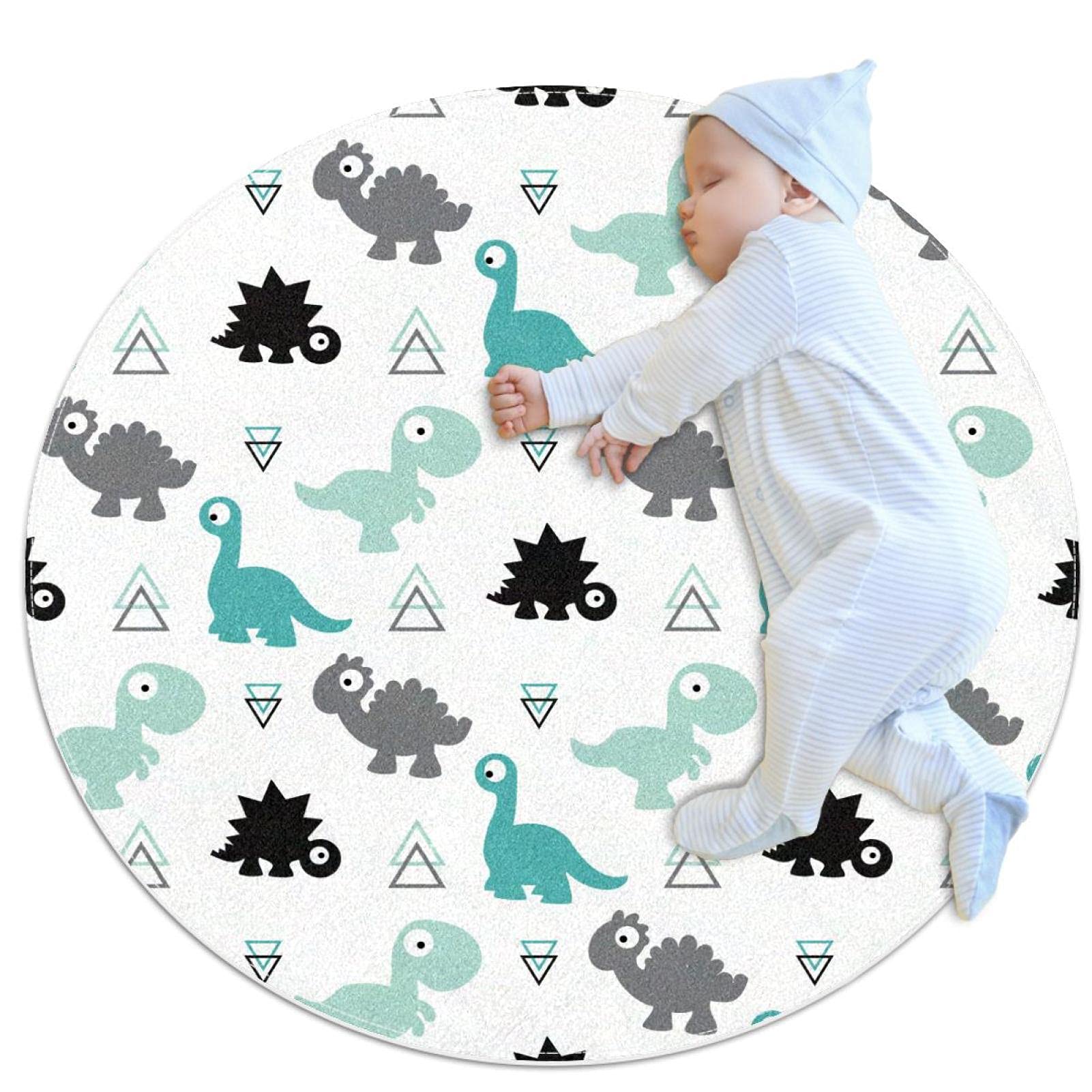 Tapis rond bébé dinosaure antidérapant et doux pour chambre enfant