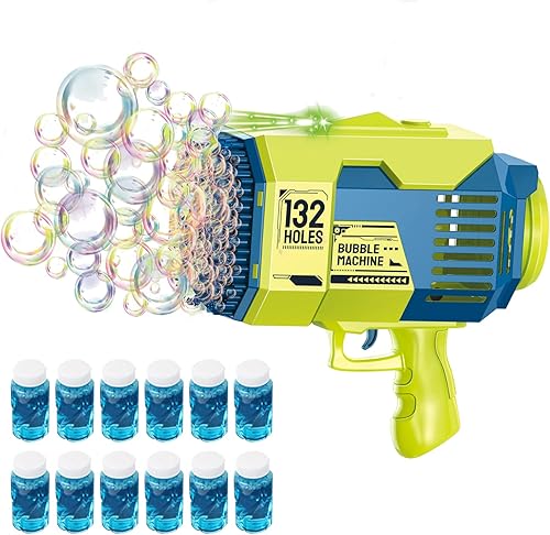 Pistola de burbujas, ametralladora de burbujas mejorada de 132 agujeros con luz de color, máquina de burbujas de bazuca, adecuada para niños