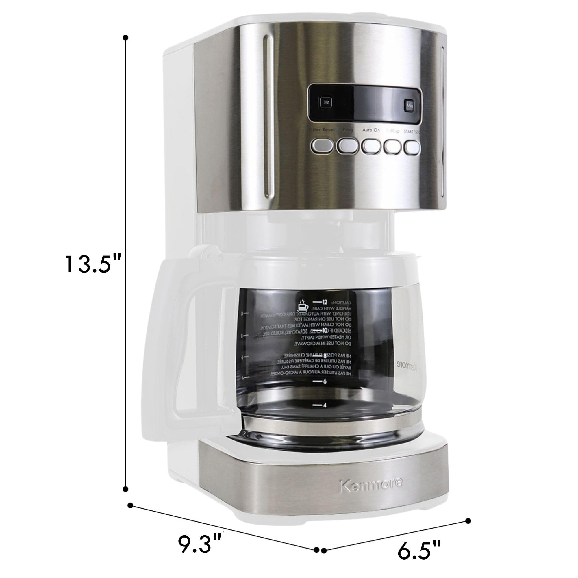 Kenmore Drip Coffee Maker - 12 Cup Programmable Cafe Machine With Glass Pot, Regular & Bold Brew, Auto Shut Off Large Water Reservoir, Reusable Filter, Kitchen Appliances For Cafeteria Barista, White