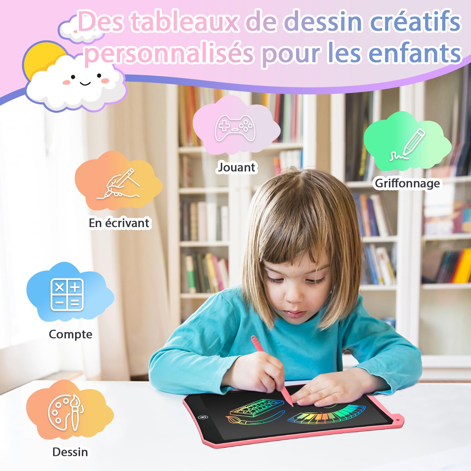 BlueSwan Tablette Dessin Enfant 10 Pouces, Jouet Enfant 2 3 4 5 6+ ans | Ardoise Magique avec Fonction de Verrouillage, Cadeaux pour Garçons Filles, Jouet Activités de Voyage pour Tout-petits, Rose
