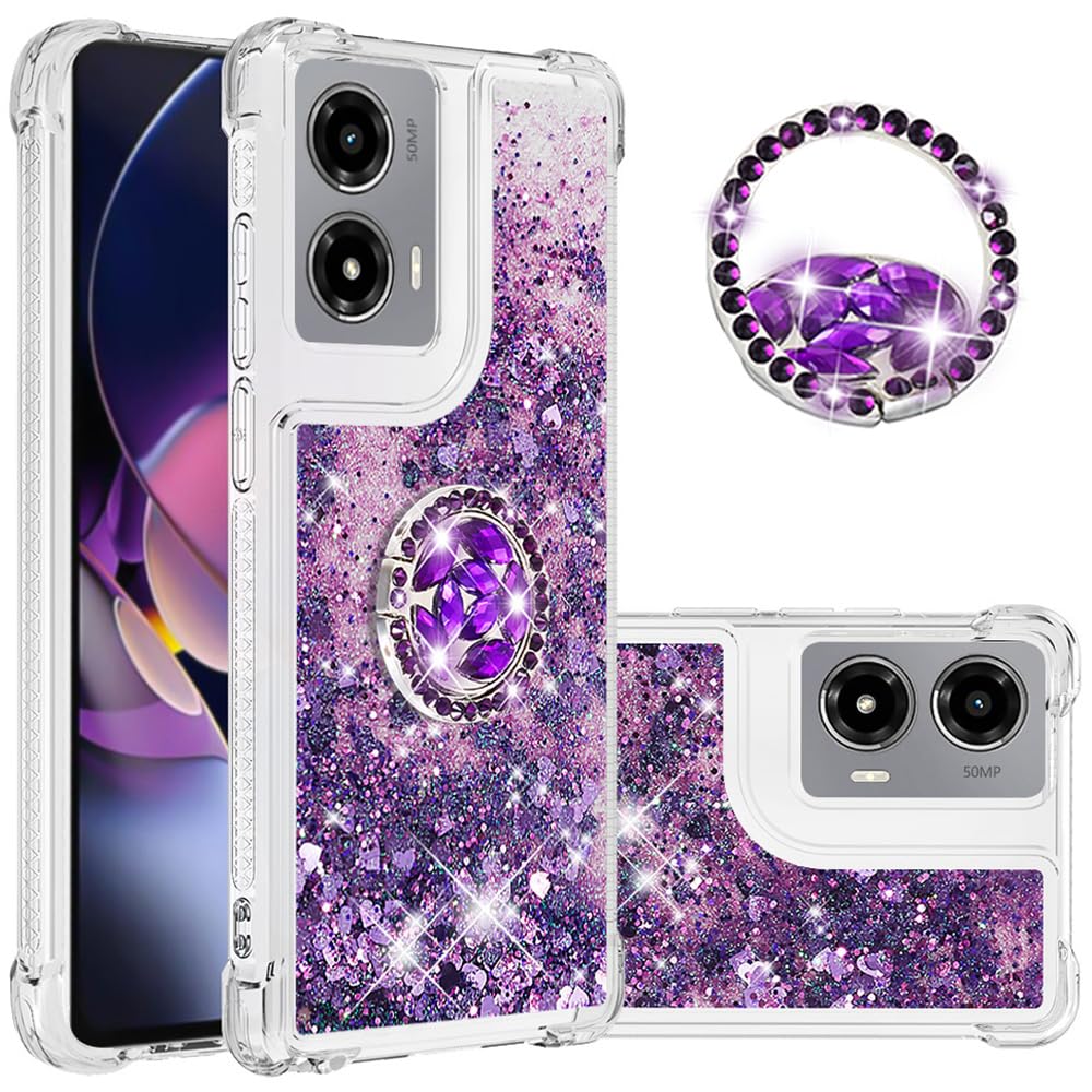 Monwutong Slim Fit Case for Moto G Stylus 5G 2024,Soft TPU Glitter Liquid Quicksand Effect Silicone Ring Kickstand Case,Screen and Camera Protection
