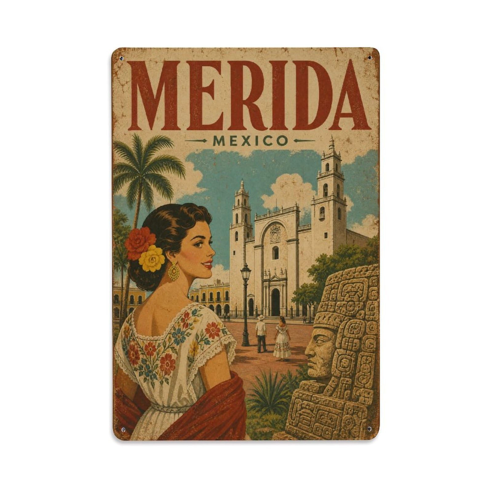 Retro Travel Mexico Merida Metal Tin Sign