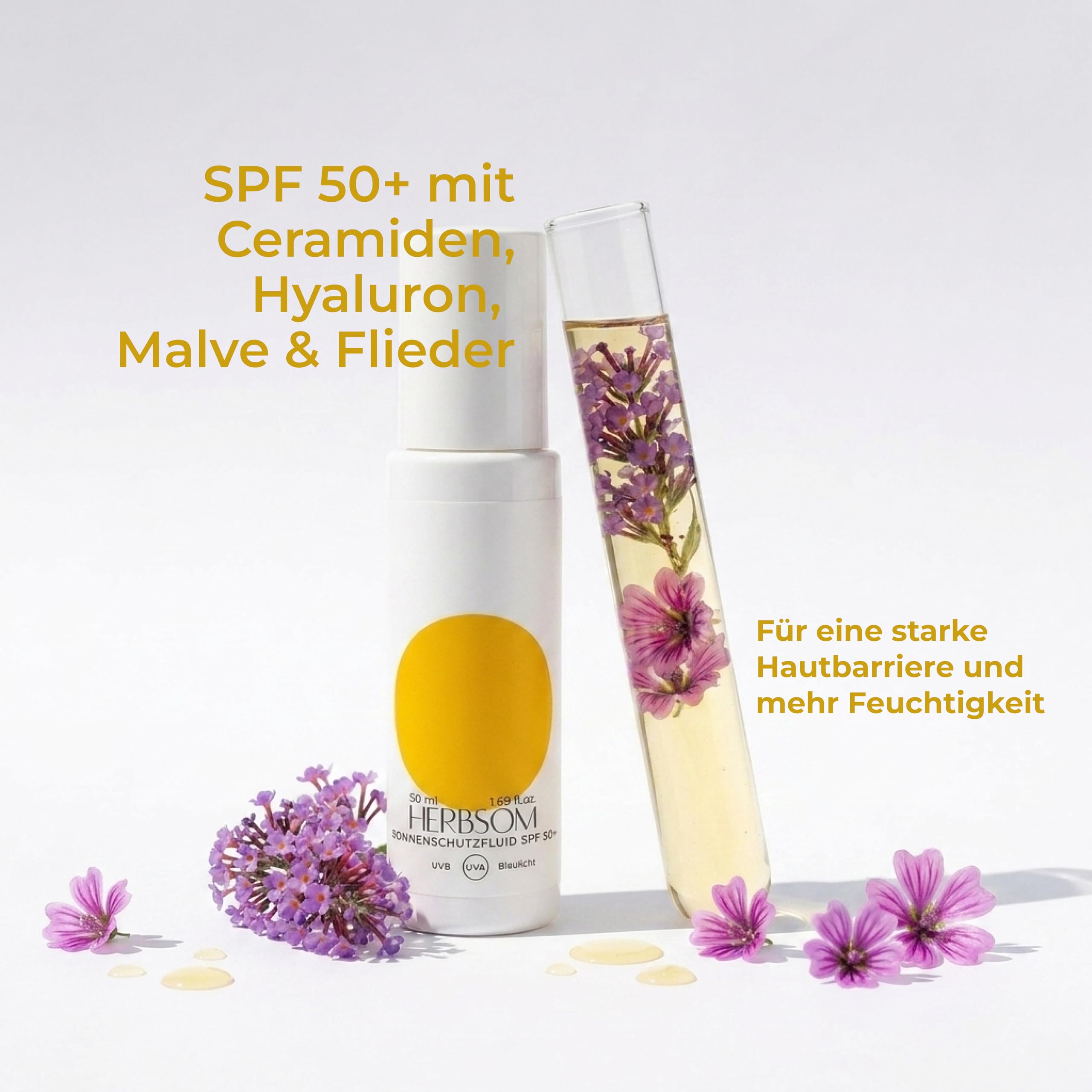 Sonnenschutzfluid SPF 50+, Ultraleichte Textur, UVA-, UVB- und Blaulichtschutz, mit Ceramiden, Hyaluronsäure, für tägliche Anwendung