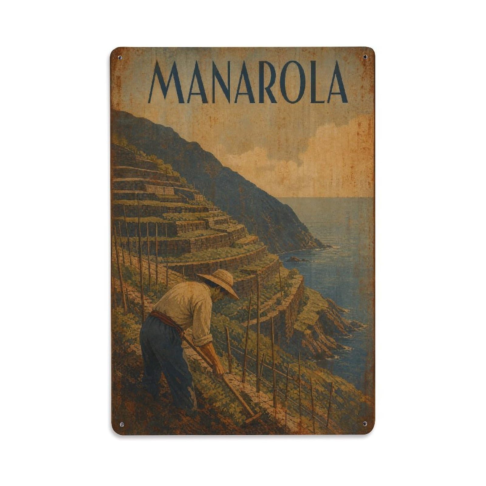 Huiyhb 8X12inch(20X30cm) Vintage Travel Manarola Terraced Slopes Agricultural Heritage Italy Metal Tin Sign