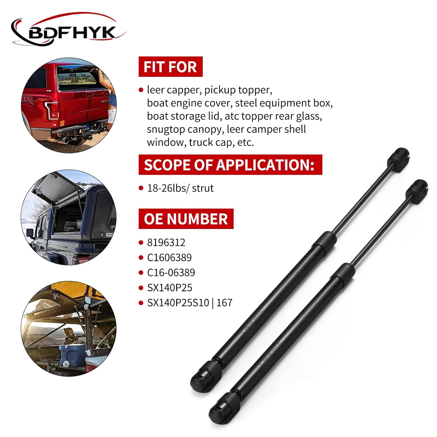 Buy BDFHYK C1606389 14 Inch 24 Lbs Truck Camper Shell Gas Shocks