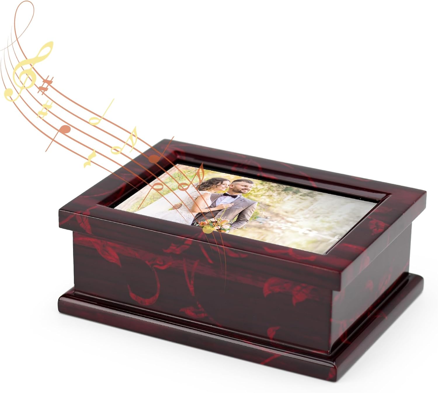 MusicBoxAttic Modern 4 x 6 Photo Frame Musical Jewelry Box with Floral Motifs-Many Songs to Choose-Can't Help Falling in Love