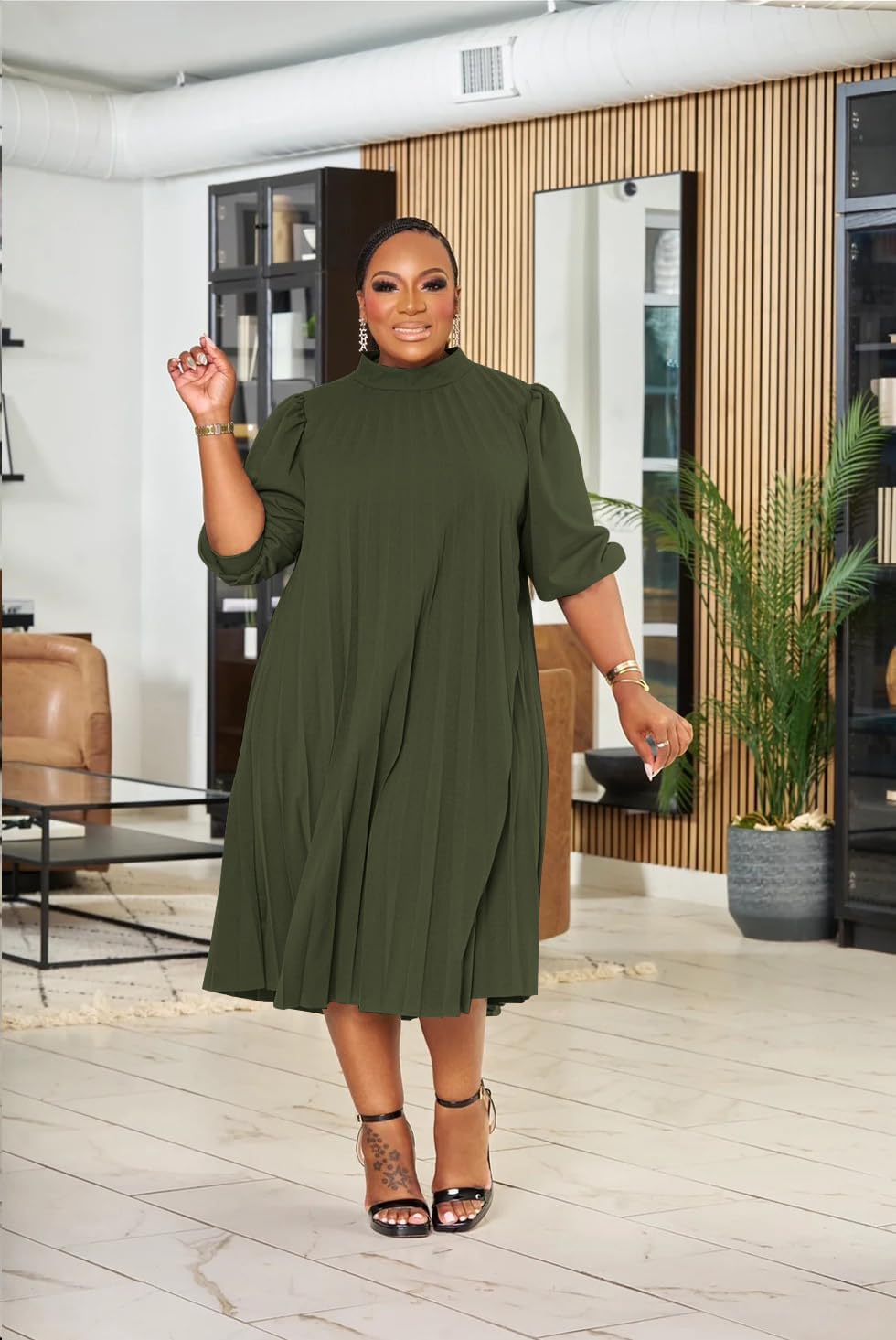 Women's Plus Size Casual Pleated Dress Summer Short Sleeve Flowy Swing Dress Loose Beach Dresses - Image 3