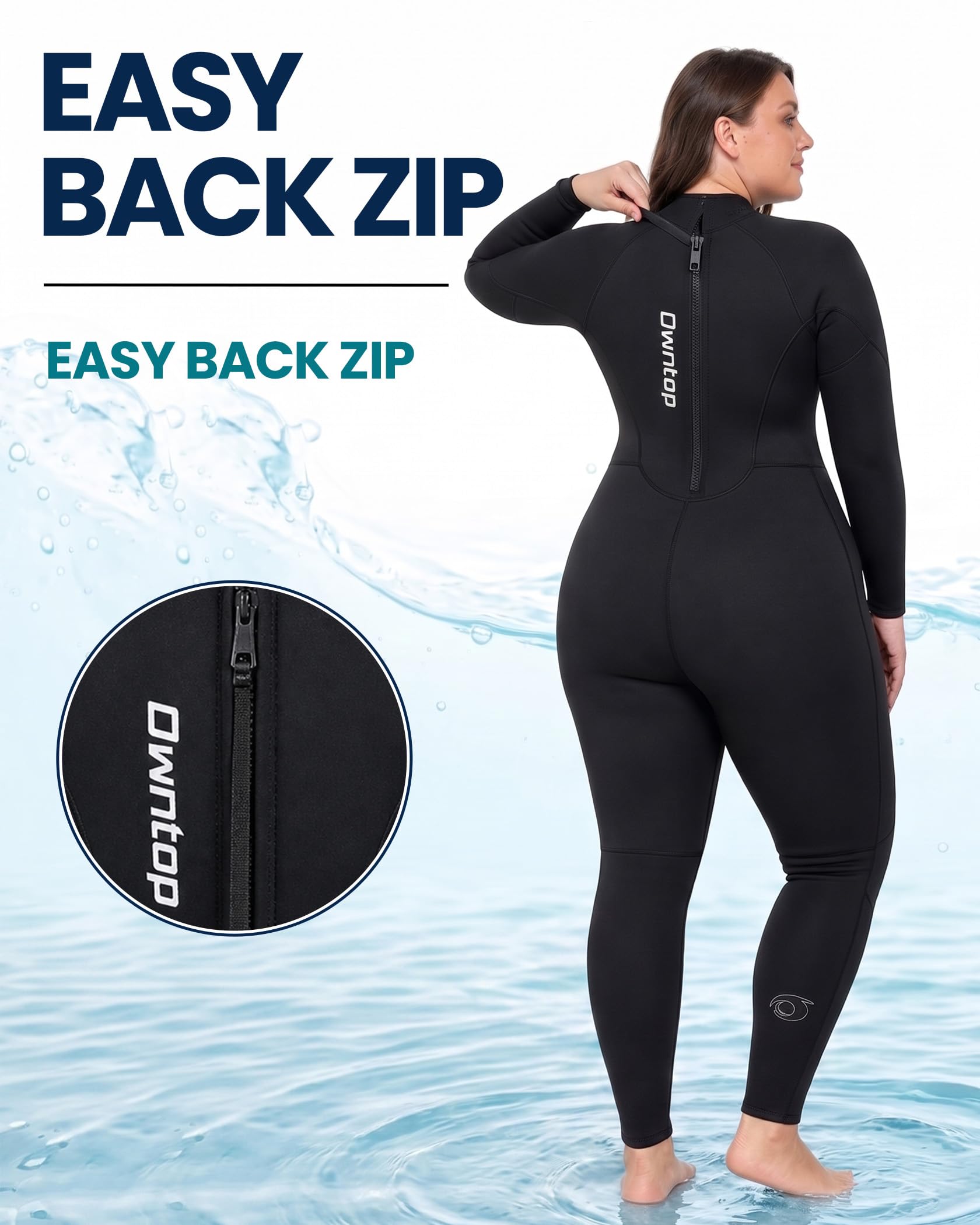 Owntop Combinaison de plongée thermique en néoprène de 3/2 mm avec fermeture éclair dans le dos pour homme et femme, pour plongée en eau froide et surf