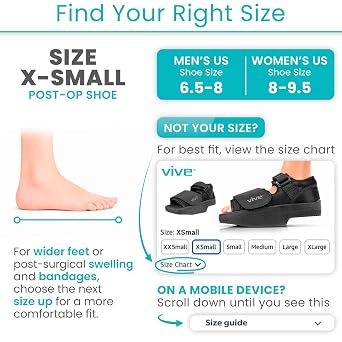 Vive Wedge Post-Op Shoe - Offloading Boot for Heel or Ankle Pain - Medical Foot Recovery for Bone or Soft Tissue Surgery, Fracture, Plantar Fasciitis, Ulcerations, Feet Wounds - Open Toe (X-Small)