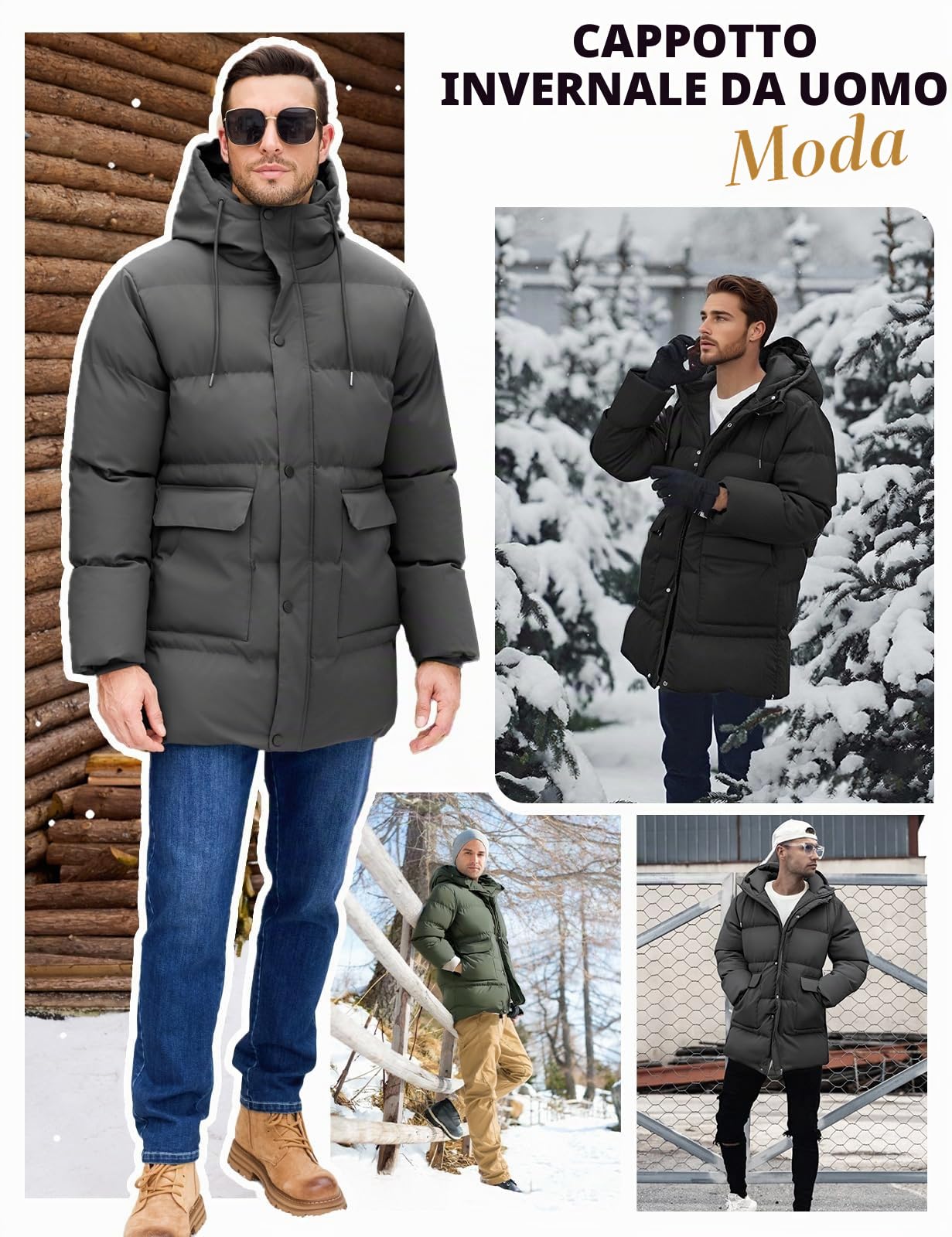 heekpek Giubbotto Invernale Uomo Cappotto con Cappuccio Idrorepellente Lungo Giacca Imbottito in cotone Giacconi Invernali Parka da Sci Snowboard Trekking
