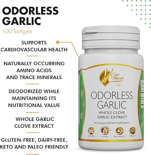 Miniatura 4 de Cocó March N.M.D Aceite de ajo sin olor de ajo entero, apoyo inmunológico y salud del microbioma. Fórmula libre de gluten y lácteos, apto para paleo