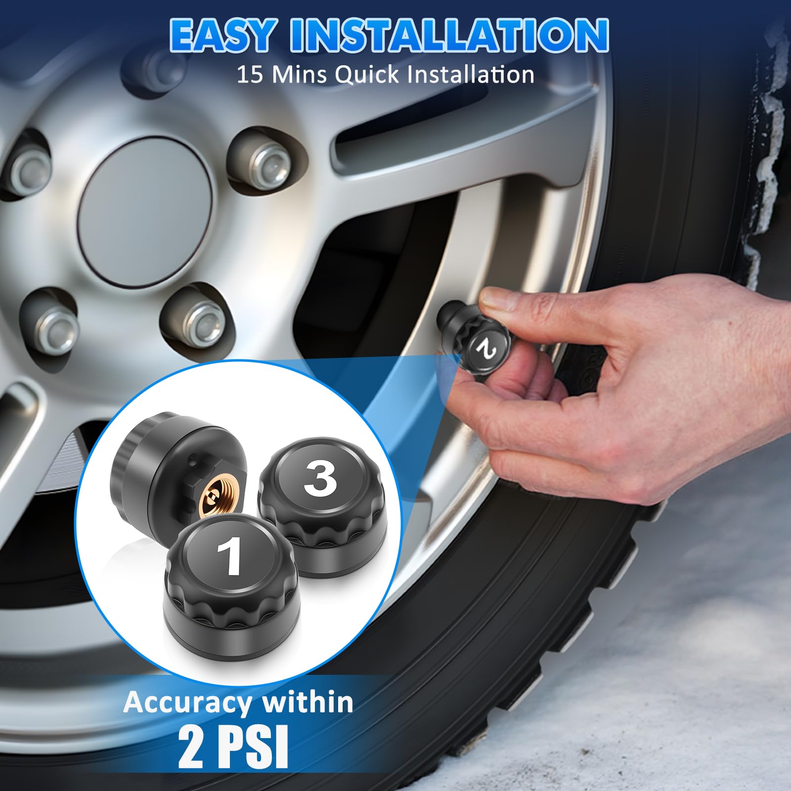 KAOLALI TPMS Sistema de Control de presión de neumáticos, con 6 Modos de Alarma, Carga Solar y Carga USB, con Pantalla LCD a Color y 6 sensores de presión de neumáticos externos, 0-9,9 Bar(0-144PSI)