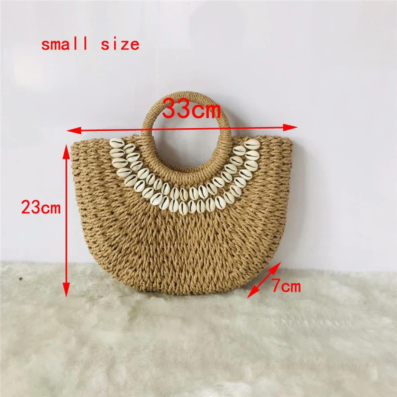 Borsa Paglia Moda Fashion Creative Shell Moon Bag Straw Bag Straw Bols-Beige Grande