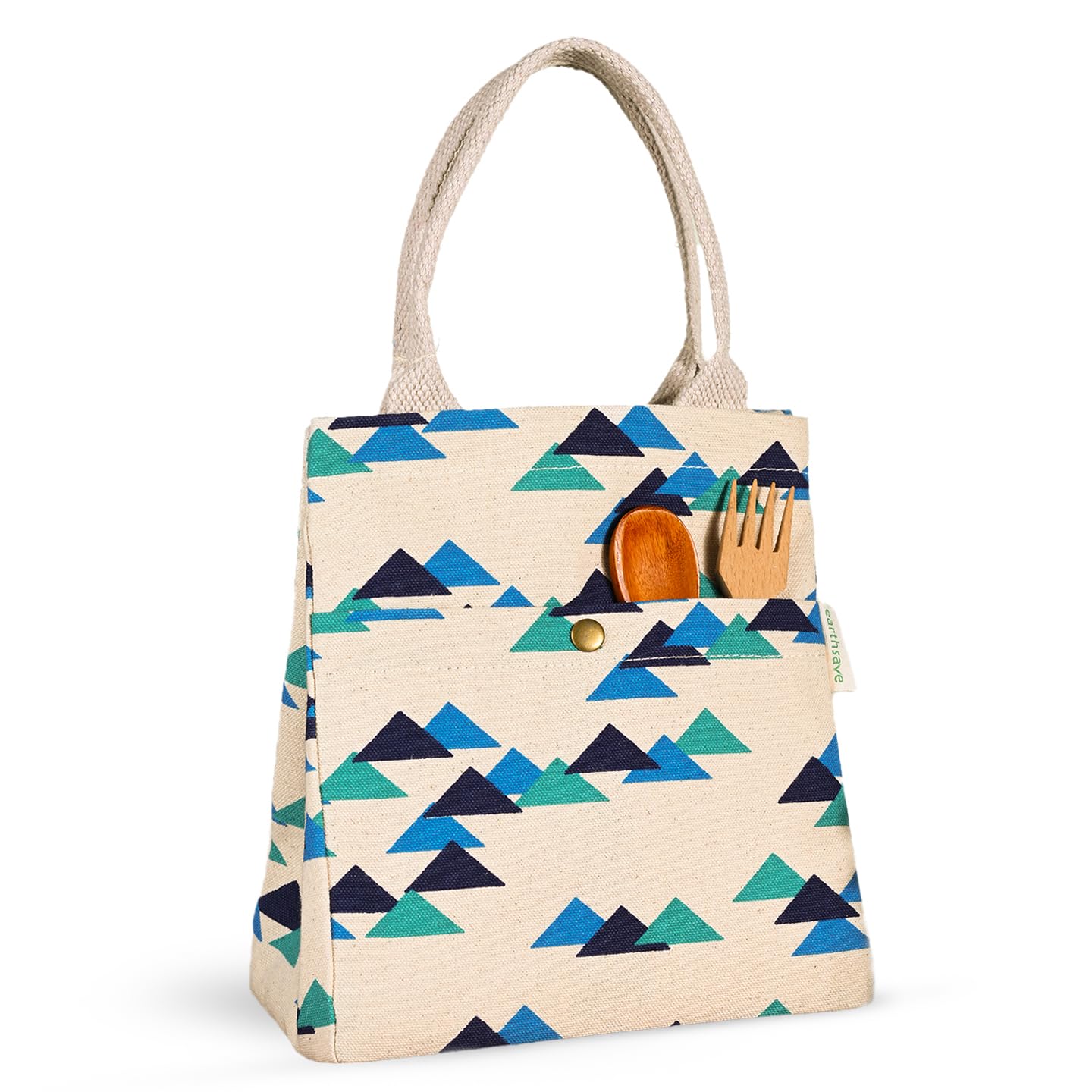 earthsave Insulated Lunch Bag for Office Women & Men (Blue & White) | Eco-Friendly Canvas Tiffin Bags for School, Cotton Drawstring Lunch Bag for Kids| Cloth Lunch Box Bags | Small Lunch Bag,500 ML
