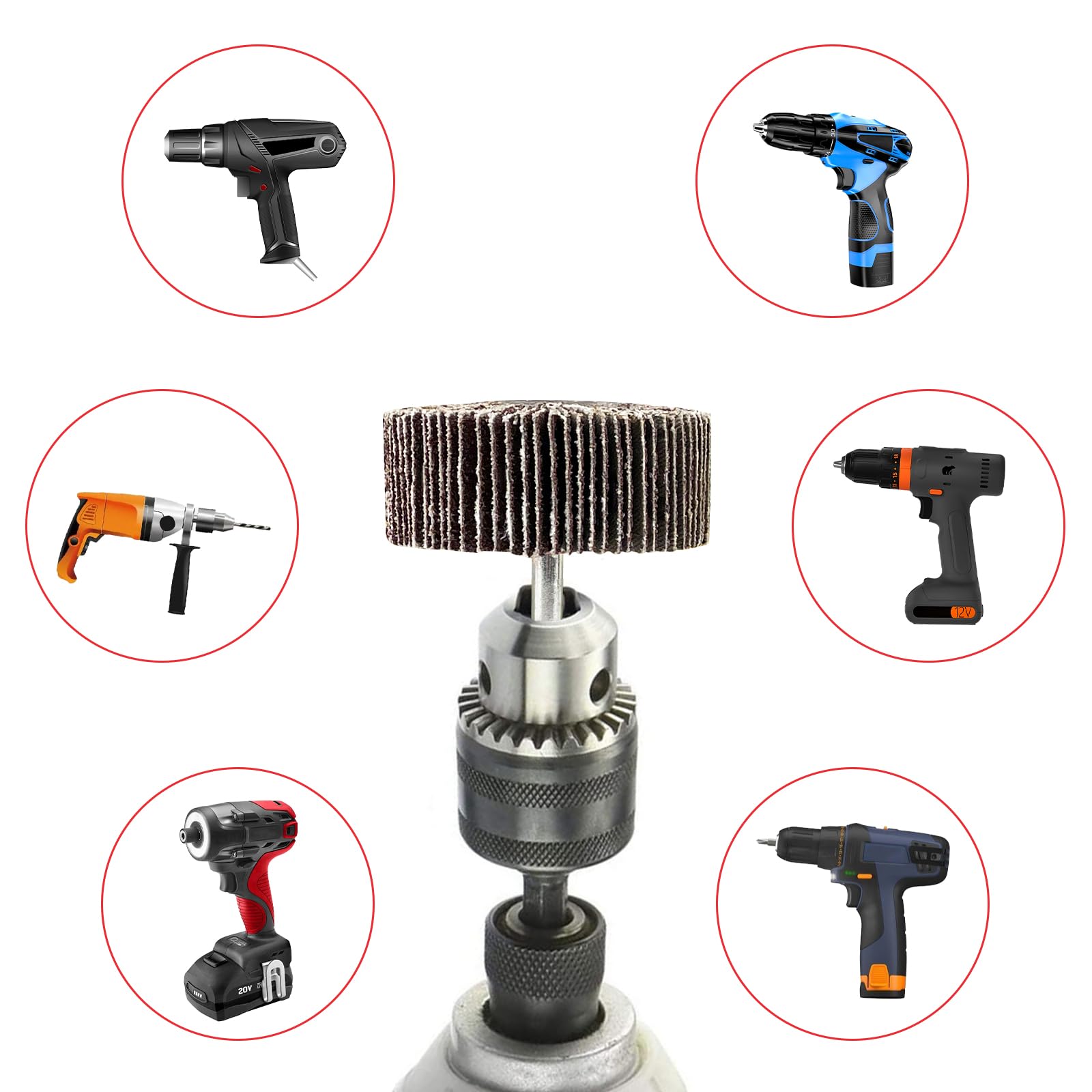 10 Roues à Lamelles Abrasives 16mm - Grain 80, Pour Perceuse, Ponçage, ébavurage