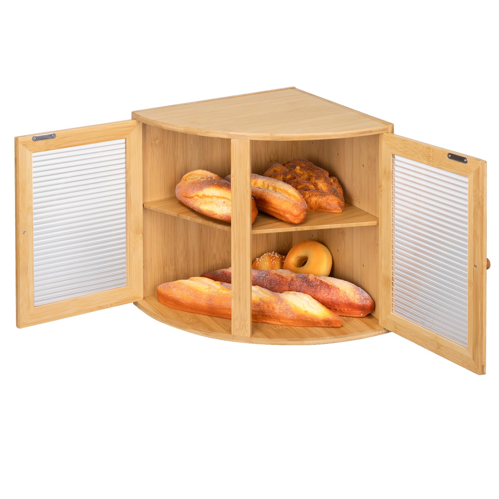 Scatola Per Il Pane Vintage A Doppio Strato In Bambù | Bianco Anticato | Grande Capacità 40x24x35 Cm