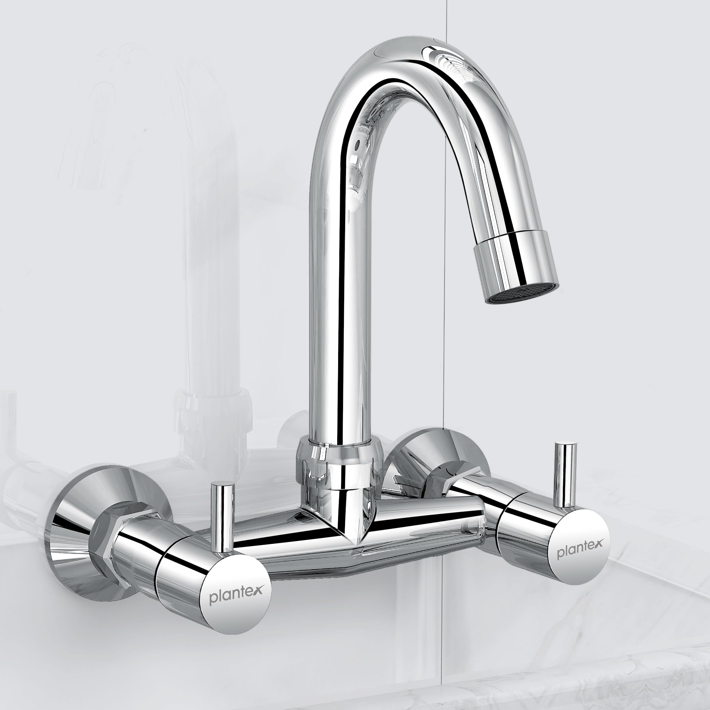 Plantex Pure Brass Sink Mixer Tap Hot and Cold with 360°Swivel Spout/Mixer Tap for Kitchen Sink with Brass Wall Flange and Teflon Tape/Kitchen Sink Tap-(Mirror-Chrome Finish)-image-35