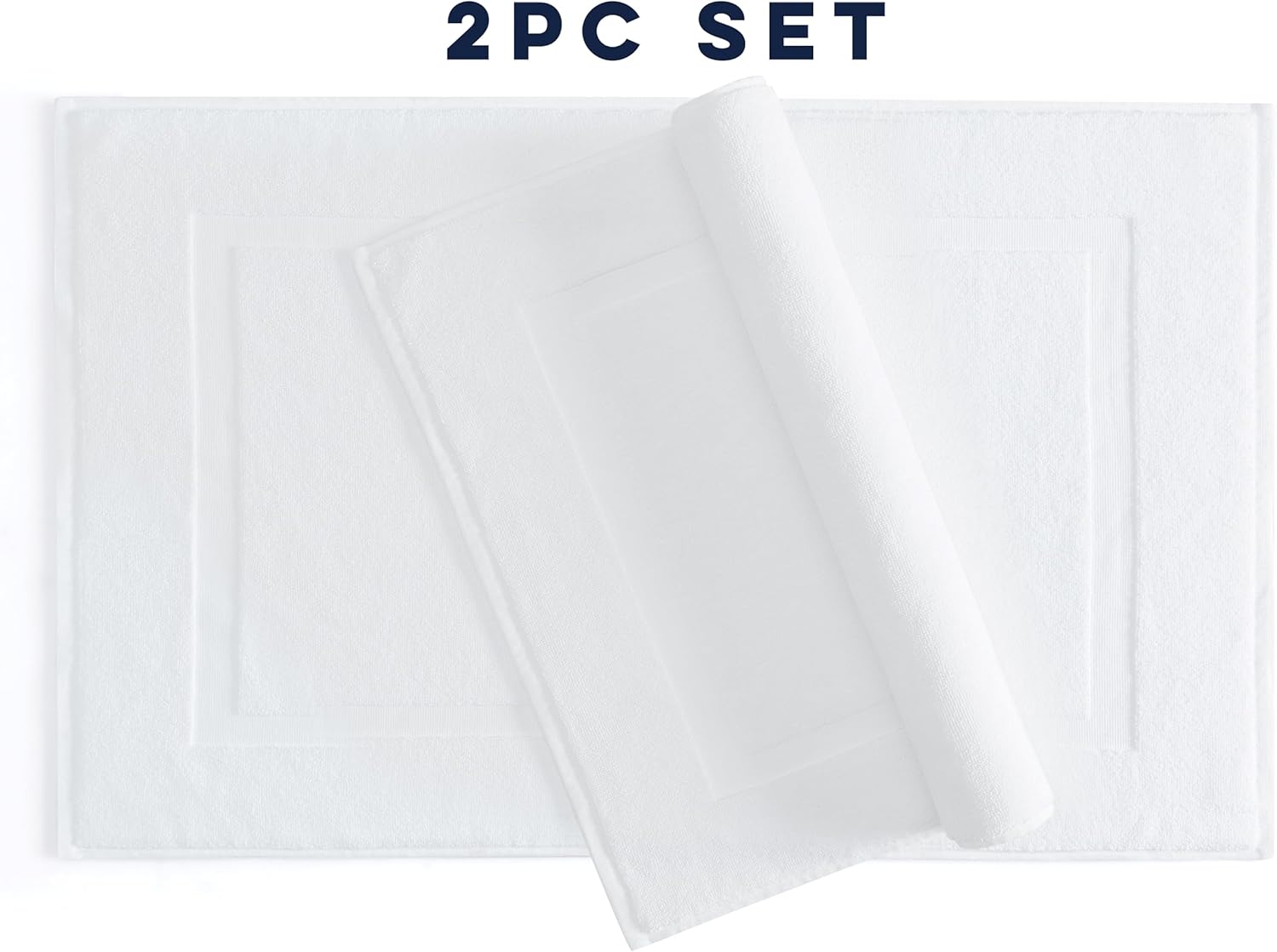 Casual Living White Cotton Bath Mats Set of 2 Towel Mats for Bathroom Floor Banded Rugs Soft Absorbent Ring Spun Cotton Washable Essentials Bathroom Shower Accessories, 34-inch x 21-inch, White - Image 2