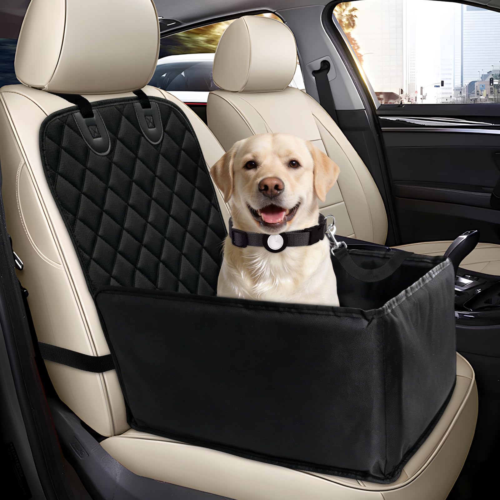 Jonuin Dog Car Seat, 2-in-1 Black Detachable Dog Car Bed, Waterproof Pet Booster Seat with Adjustable Pet Safety Buckle, Pet Car Seat Covers for Small/Medium Dogs and Puppies