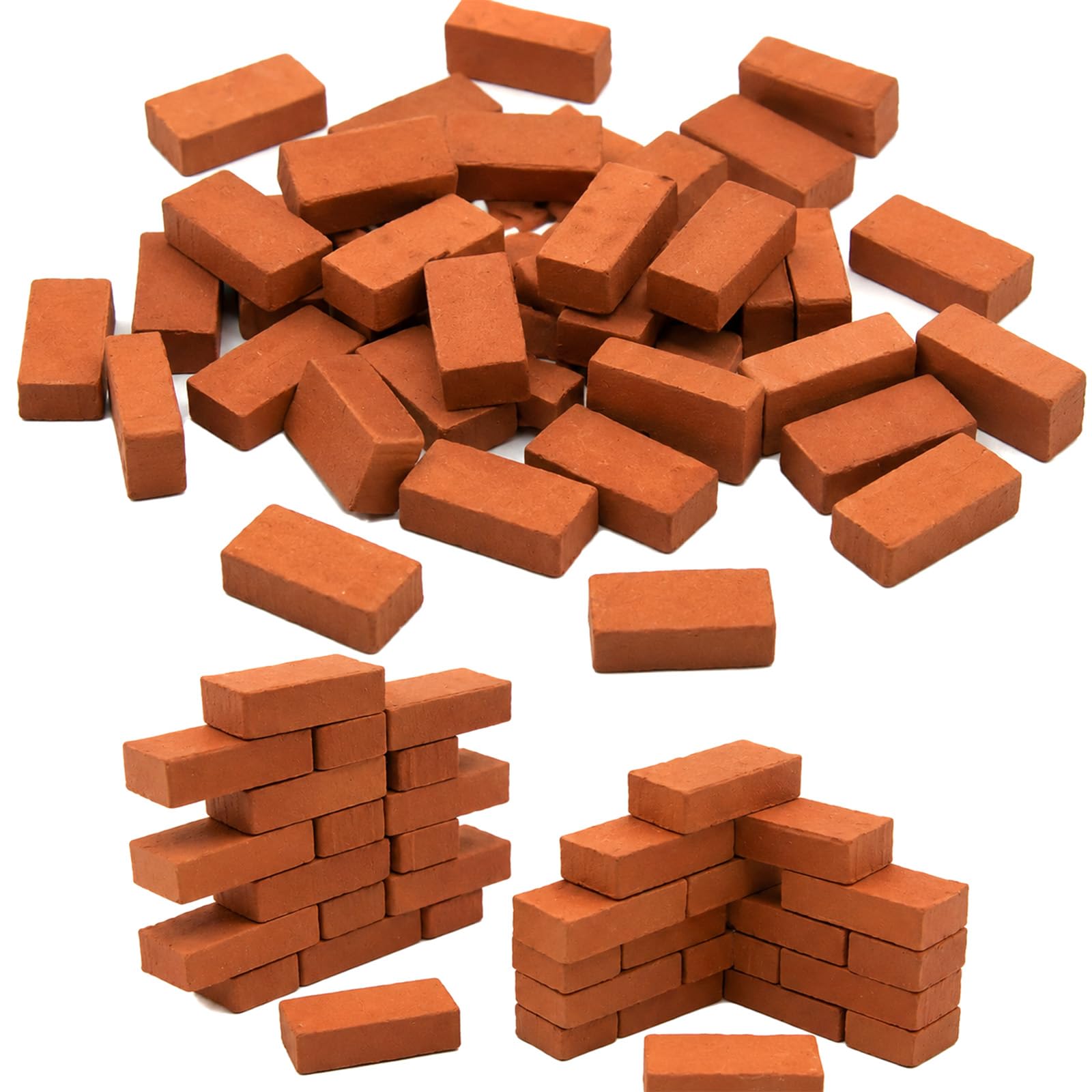 Werownsgso 200PCS Mini Bricks Brick Sim Bricks Miniature Model Micro Bricks for Garden Building Bricks for DIY Garden Ornament Micro Landscape Accessories (Non-perforated (1.6x0.8x0.45cm-Brick red))