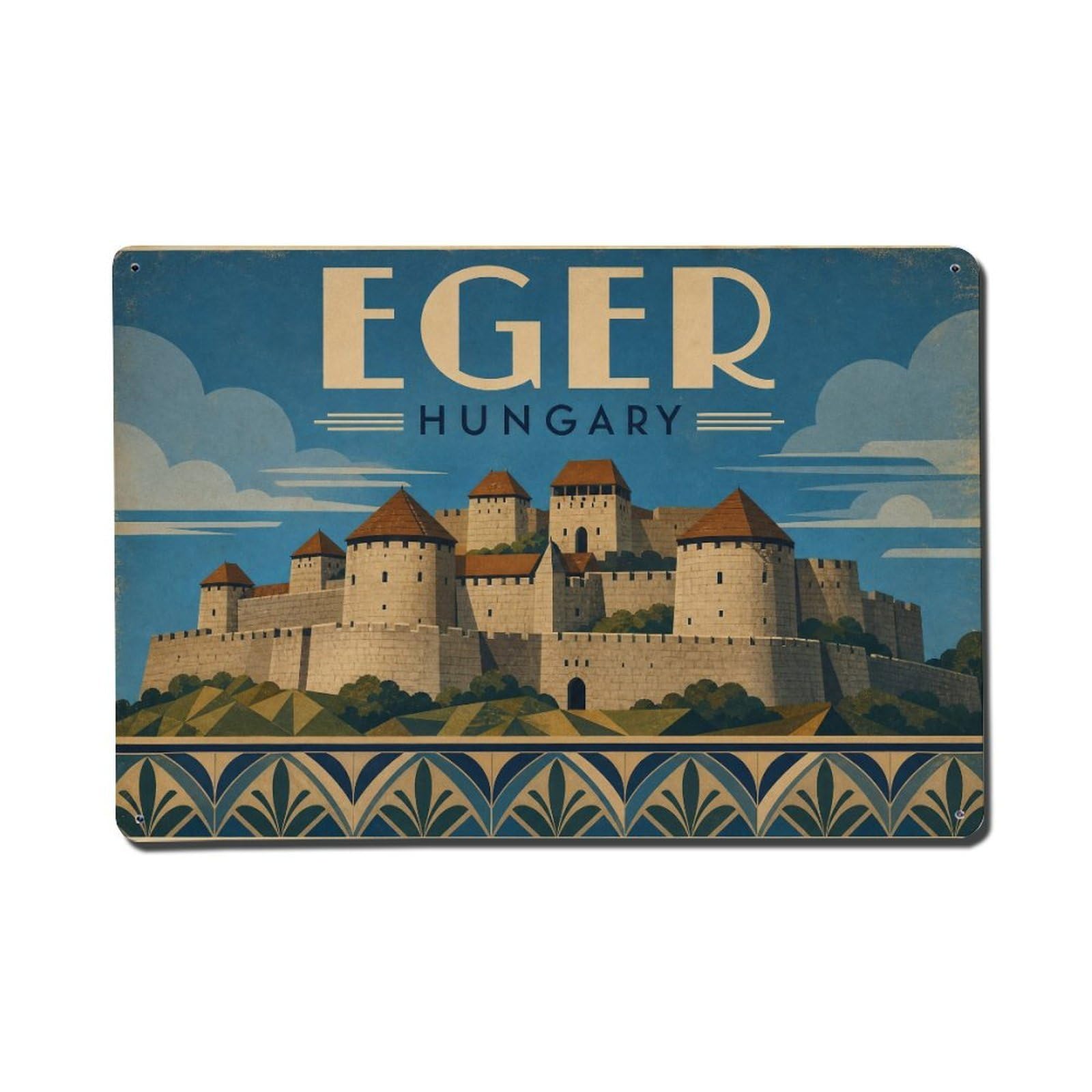 Travel Vintage Hungary Eger Metal Tin Sign