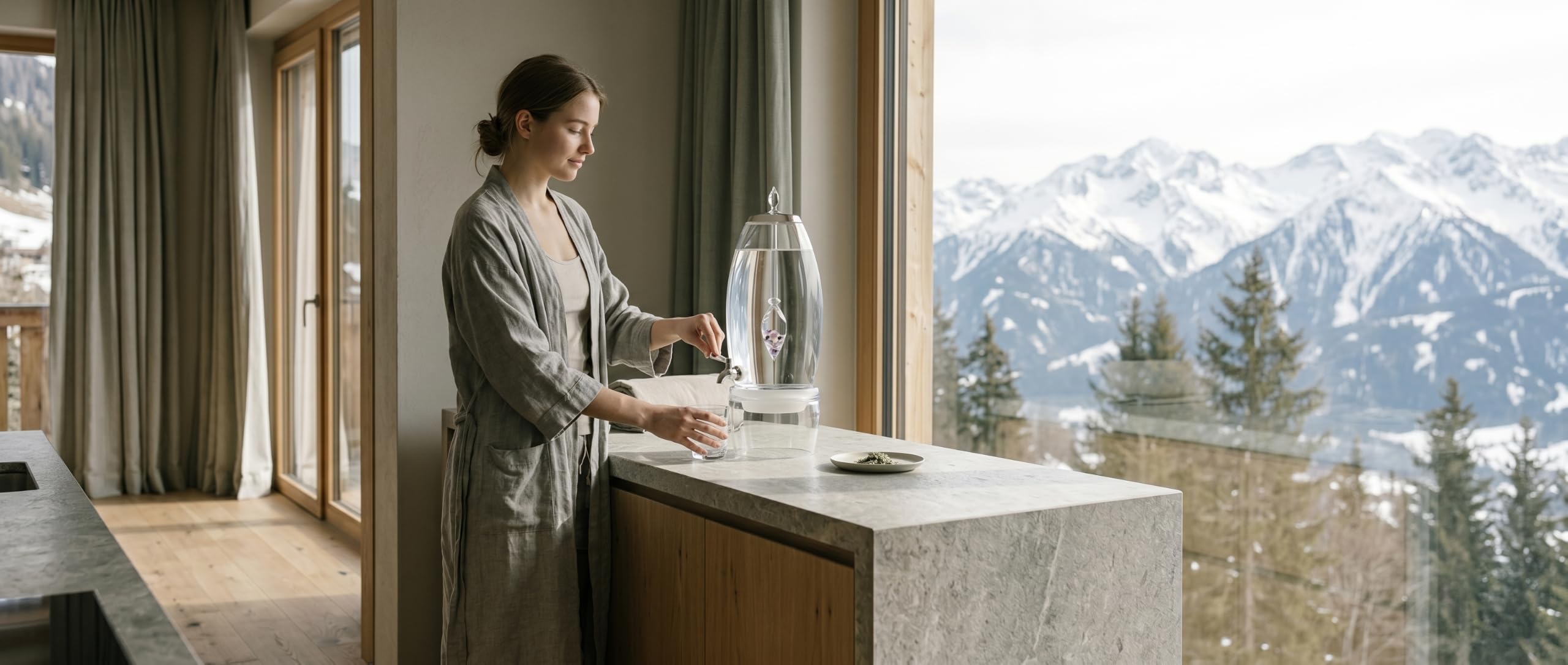 Vitajuwel Wasserspender Wellness inkl. Edelsteinphiole (Amethyst, Rosenquarz & Bergkristall)