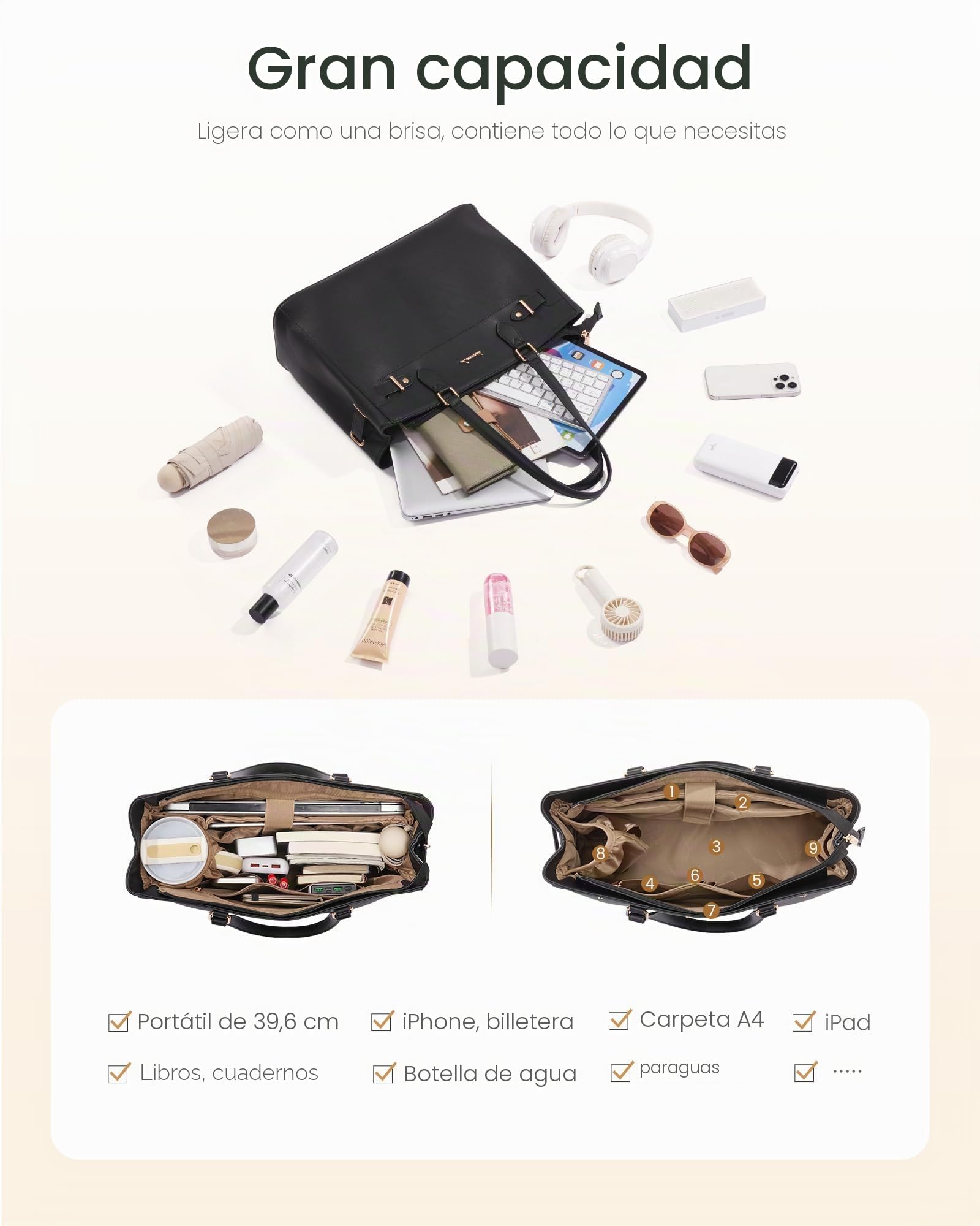 LOVEVOOK Bolso grande para ordenador portátil para mujer