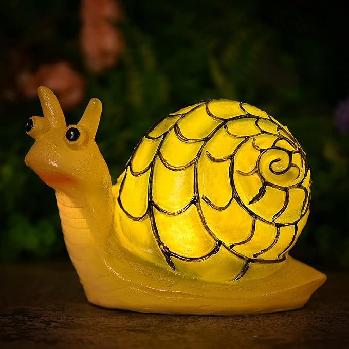 Cute Snail Solar Lawn Ornaments Garden Statues Lights, Outdoor Solar