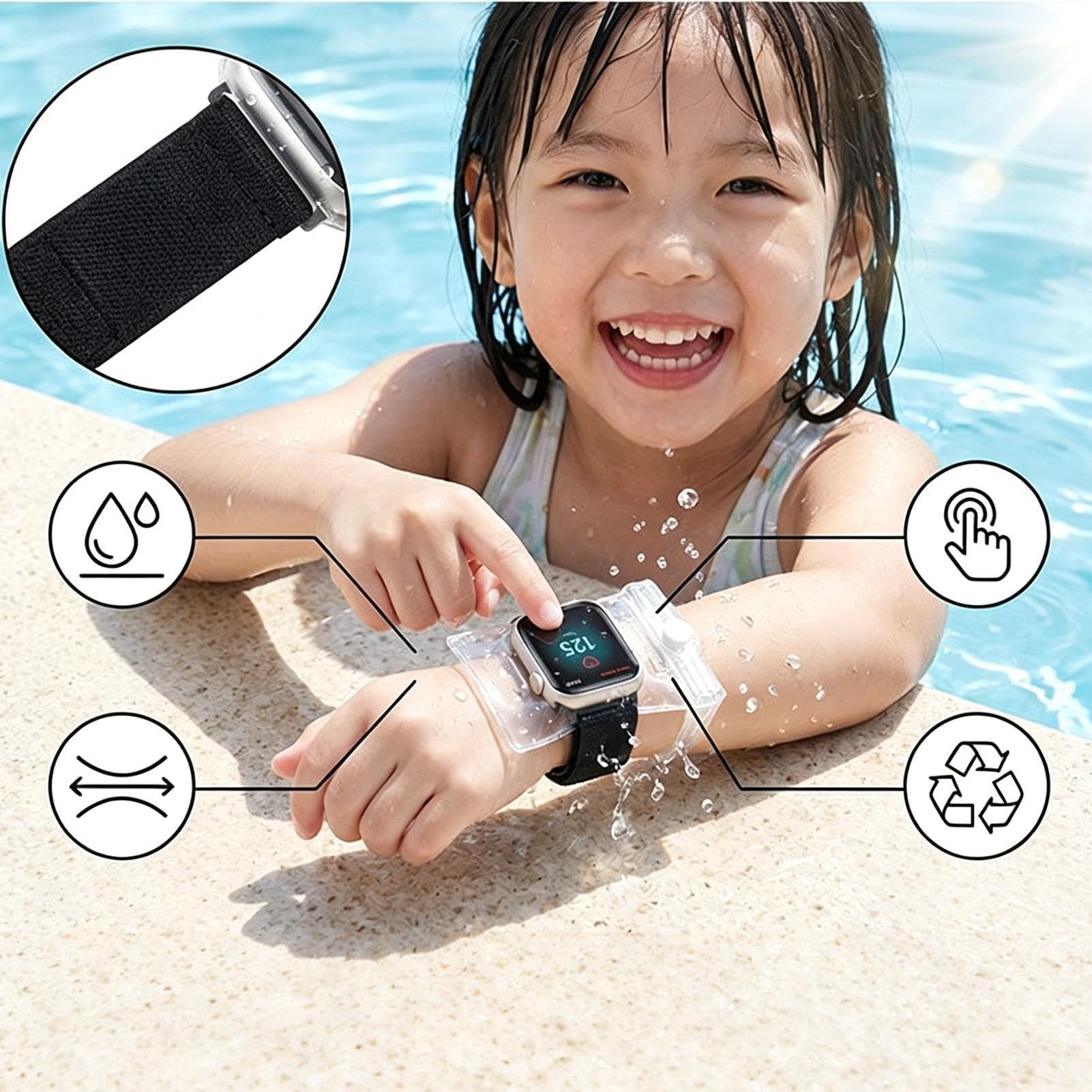 Generisch wasserdichte Uhrentasche für Kinder, stoßfeste Smartwatch-Hülle für Outdoor-Aktivitäten wie Schwimmen, Schnorcheln und Strandurlaub, Schutz für Garten und Pool