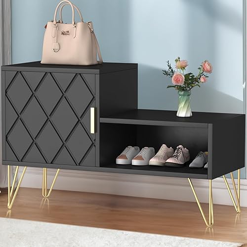 yoyomax Banco de almacenamiento con 2 compartimentos y estante ajustable, soporta hasta 350 libras zapatero para entradapasillo (30 pulgadas, negro) disponible en Yaxa Colombia