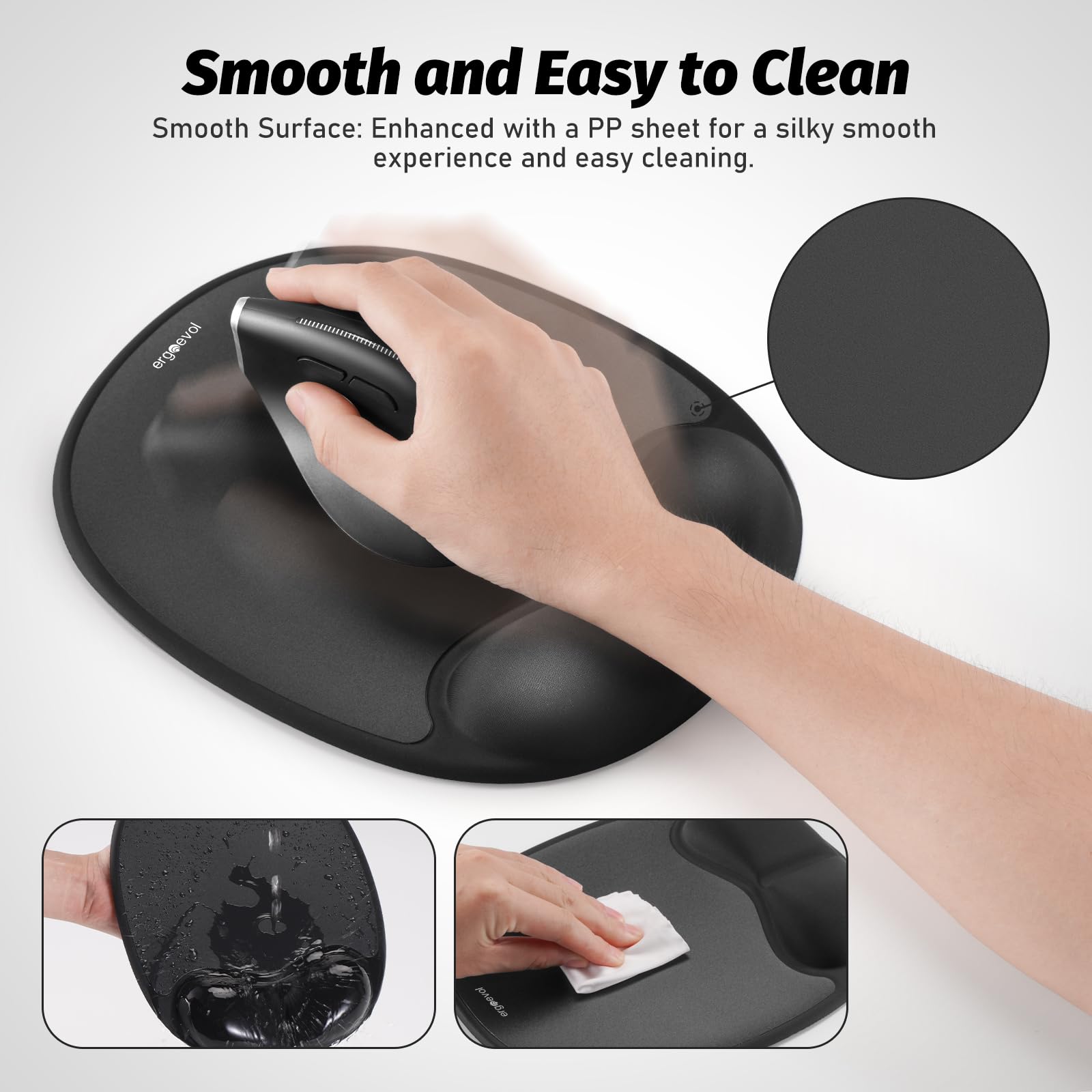 Tappetino per mouse con poggiapolsi in memory foam per mouse verticale (nero corvino)