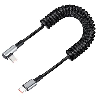 240W USB C to USB C Coiled Cable 90  - Fast Charging Cable & Data Cable Stretchy 0.3-1.5M PD 3.0/QC 3.0 Coiled Type-C Cable for Samsung Galaxy for Huawei for Google Pixel Car Charging Cable