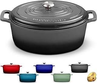 Signature Enameled Cast Iron Oval Dutch Oven | Non-Stick Serving Pot wit...