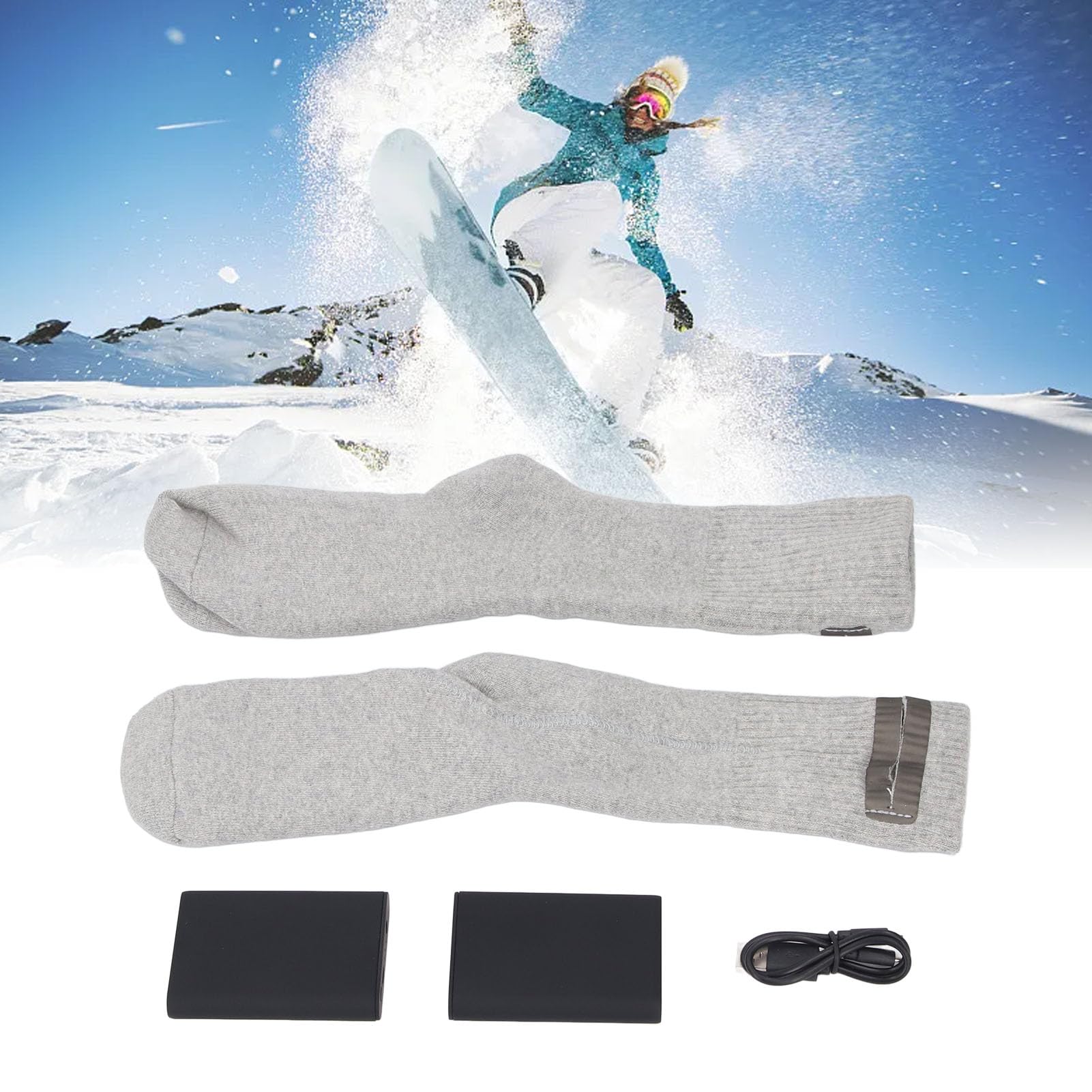 Calcetines Calefactables Recargables, Material El¨¢ y Agradable para la Piel Bancos de Energ¨ªa de Carga Doble Calcetines Calefactores El¨¦ctricos para Esquiar, Patinar, Cazar