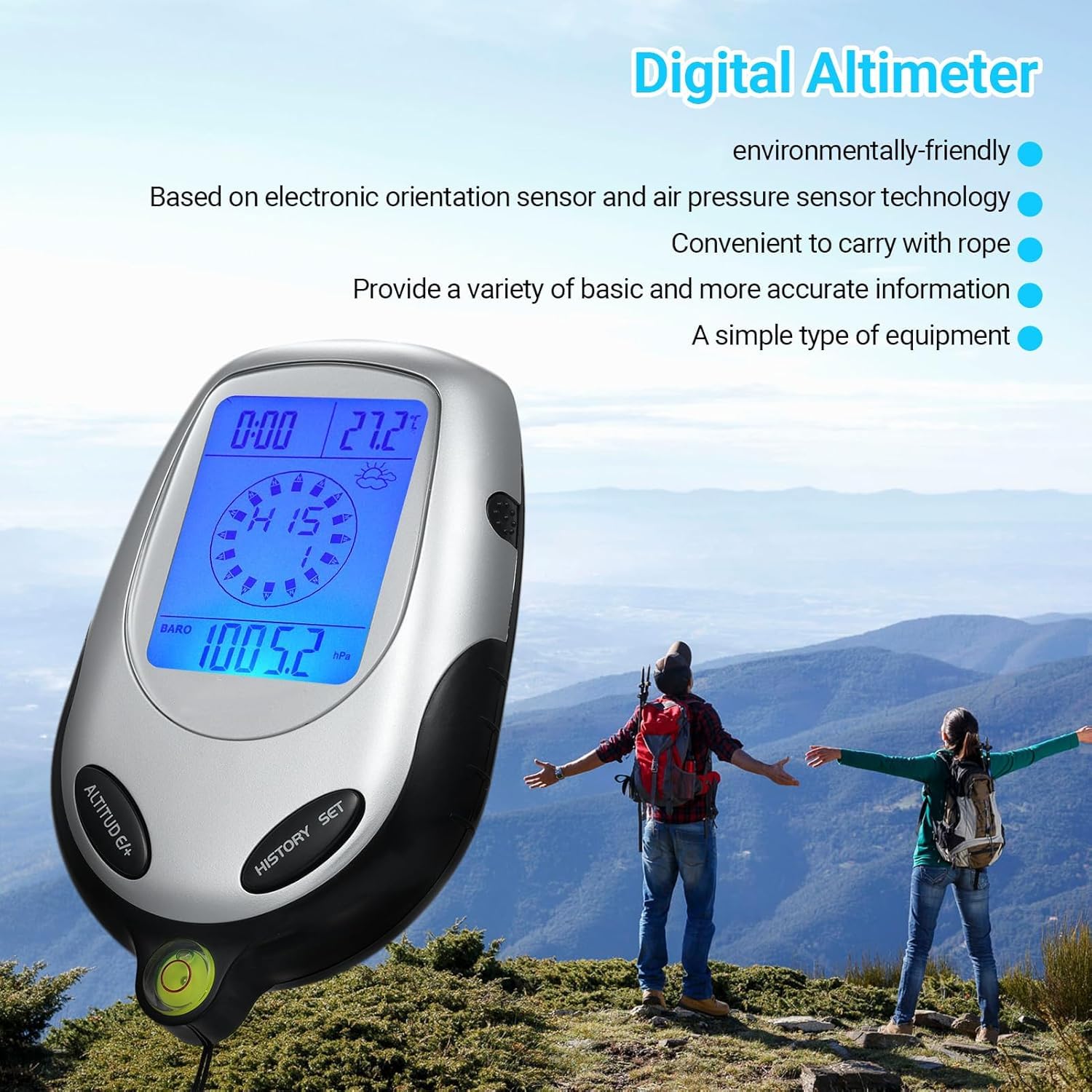 Altímetro Electrónico Multifuncional, Brújula Barómetro Termómetro Pronóstico del Tiempo Calendario Reloj con Retroiluminación Súper Brillante, para Deportes Al Aire Libre Escalada De Montaña