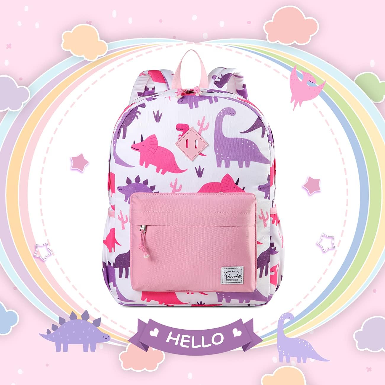 VASCHY Kids Backpack for Girls, Cute Dinosaur Lightweight Backpack for Toddlers Daycare Preschool Little Girls Pink - Image 7