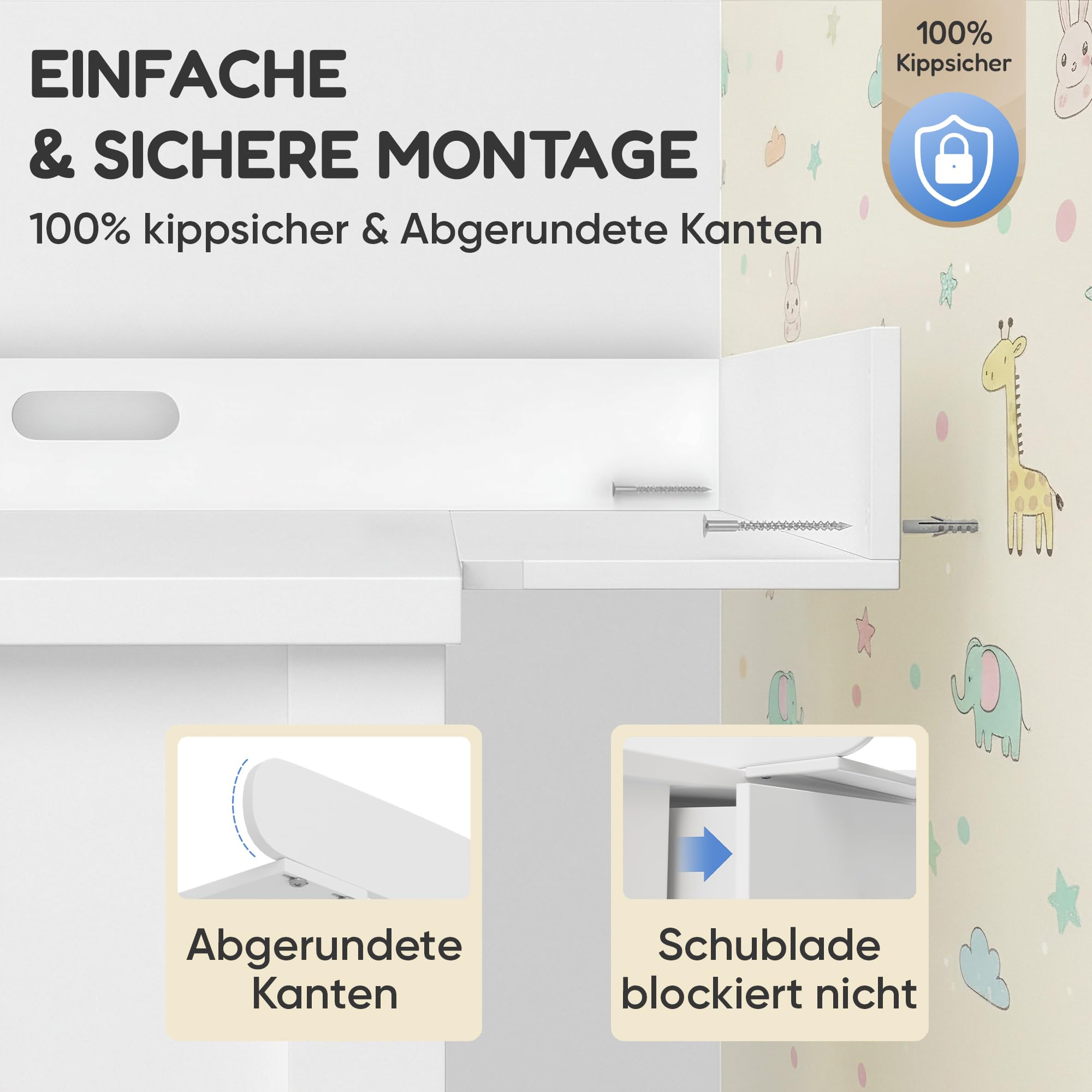 Heldenzimmer Wickelaufsatz Malm Kommode [80 & 160cm] ohne Lücke zur Wand - Für große und kleine Malm Kommoden