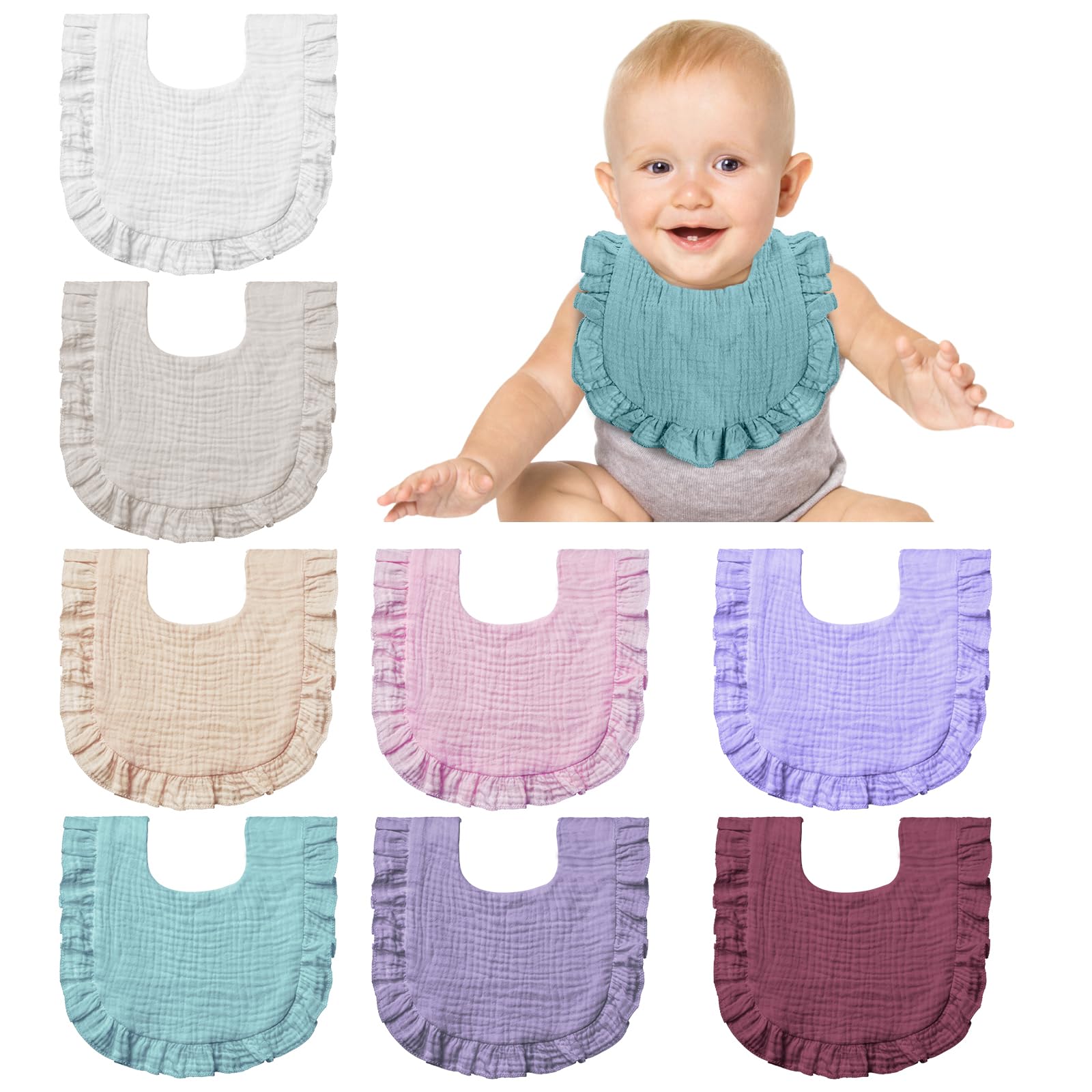 Lictin Bavaglini Neonato-Bavaglini Bambini,set di 8 bavaglini a bandana, 100% cotone, bavaglini morbidi per bambini, adatti per la dentizione dei bambini da 0 a 24 mesi