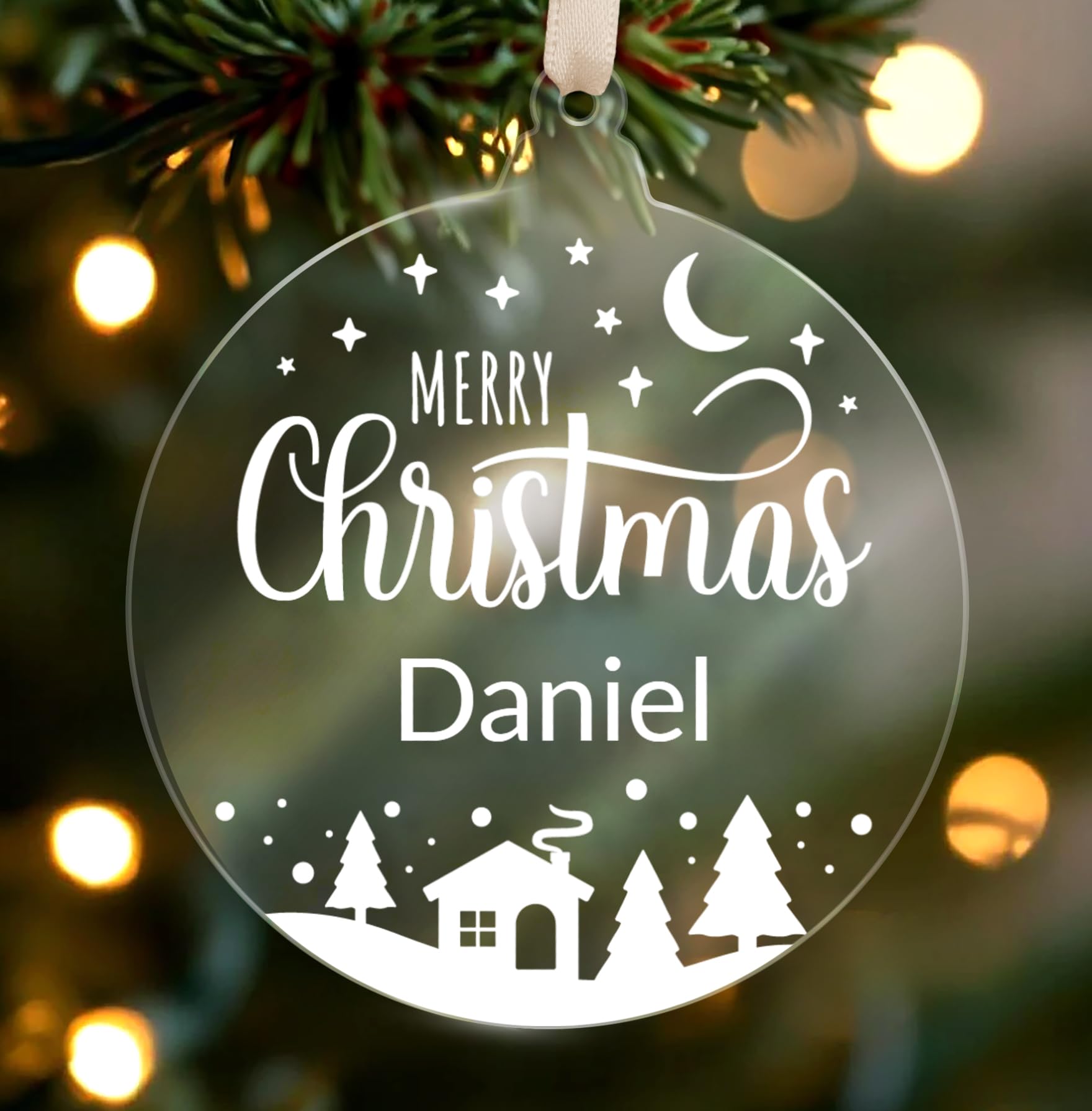 1 Personalised Customised Christmas Xmas Festive Merry Christmas Acrylic Bauble Tree Gift Decoration Present 80mm PTS Personalised