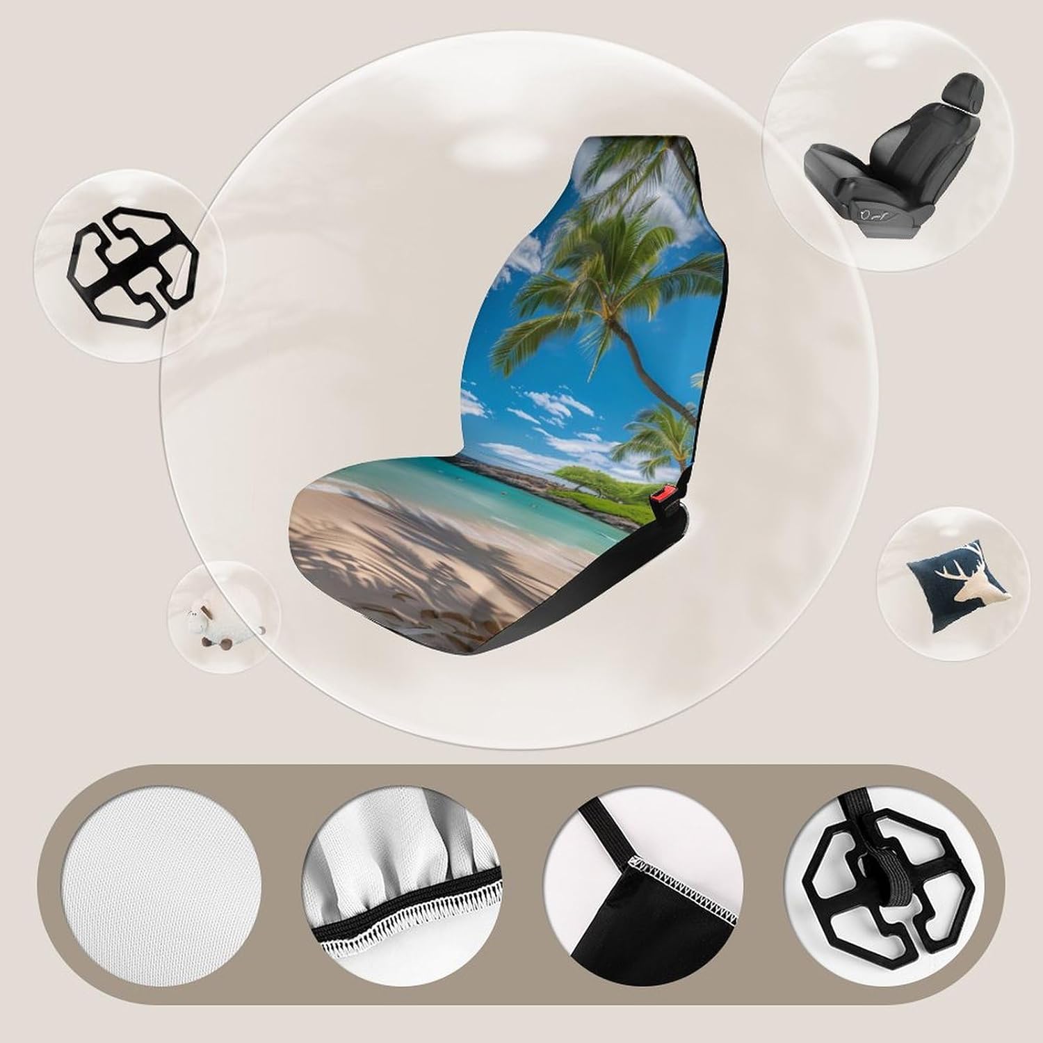 Hawaii Beach Blue Ocean Palm Tree Car Seat Covers Automotive Seat Covers Car Seat Protector Auto Front Seats Protector for Most Cars 2PCS