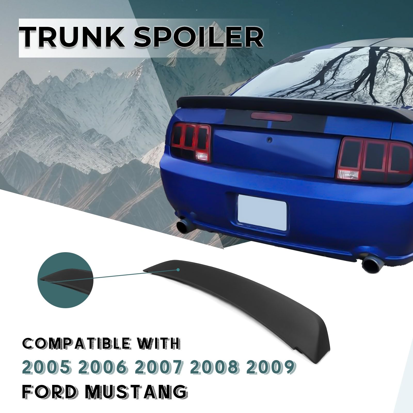 Kojem Rear Trunk Spoiler Wing Compatible with 2005-2009 Ford Mustang GT500 Ducktail Style Black Paintable