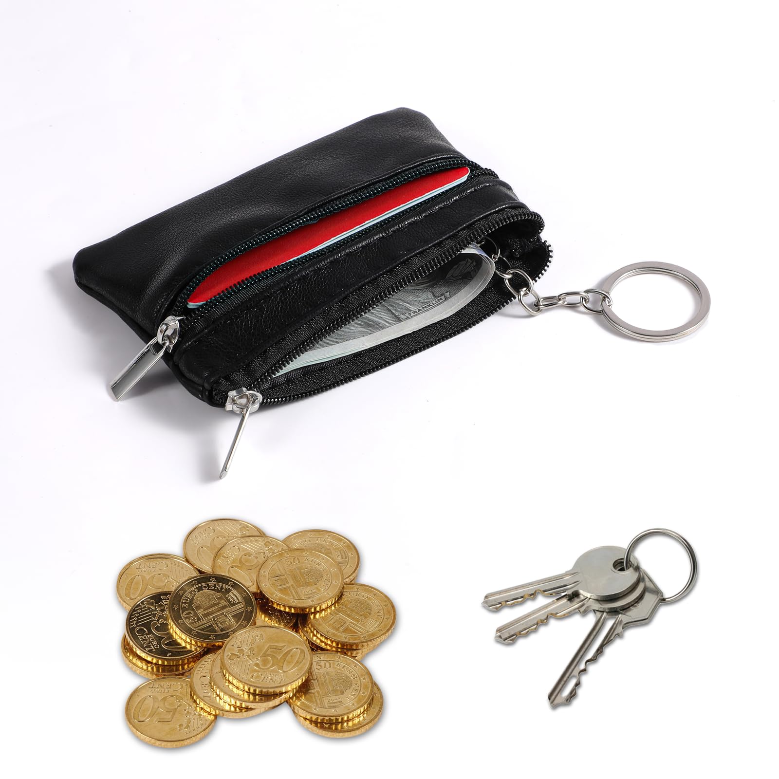 2 sztuki etui na klucze ze skóry jagnięcej, 11x8 cm, supermiękki w dotyku, mały portfel na klucze z zamkiem błyskawicznym dla mężczyzn i kobiet