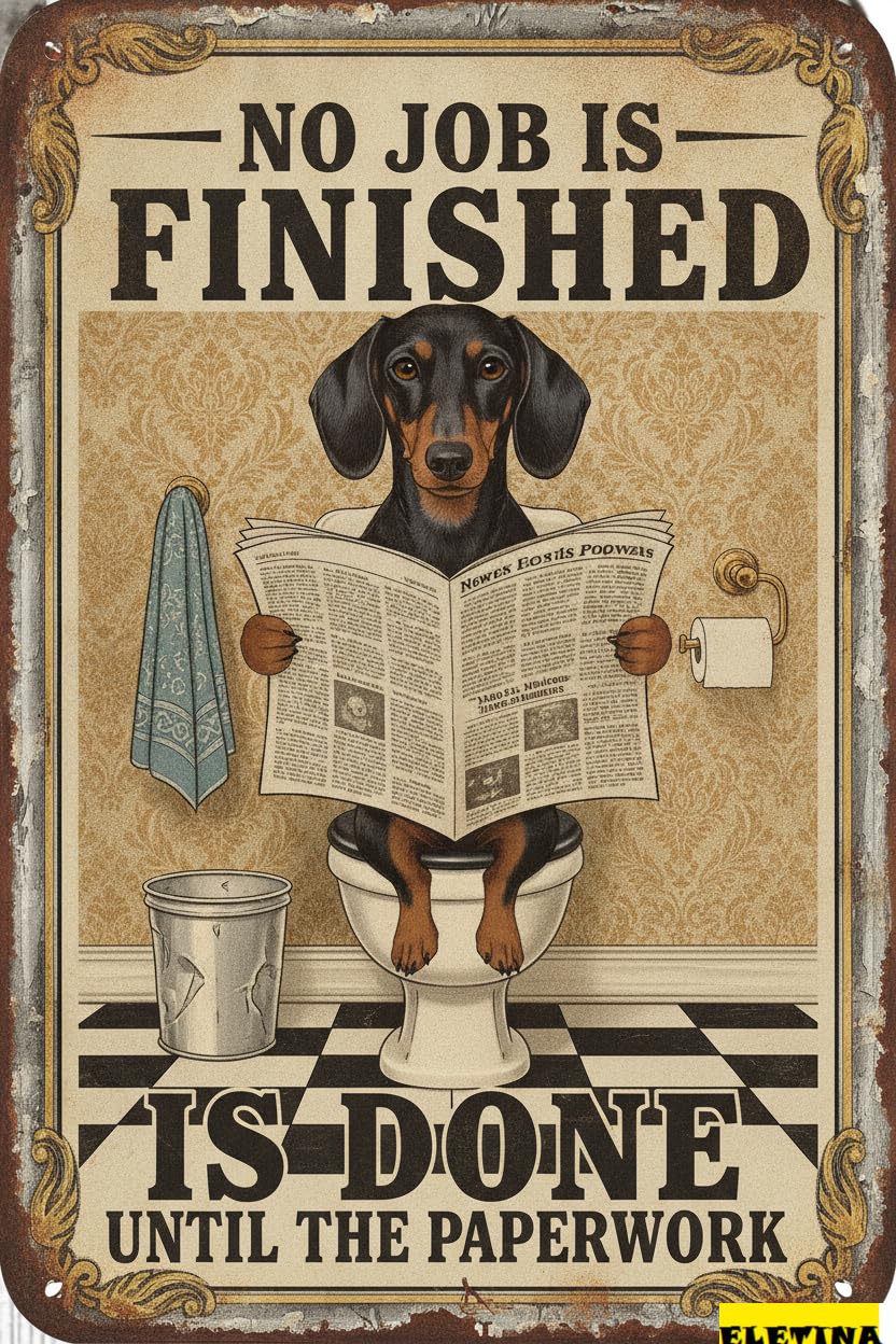 No Job Is Finished Dachshund Tin Sign, 8x12 Inch Decor